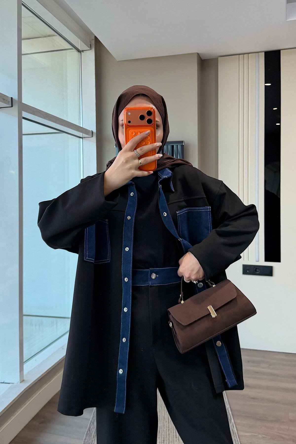 Denim Detaylı Oysho Takım SiyahDubaiShowroomTAKIM06053