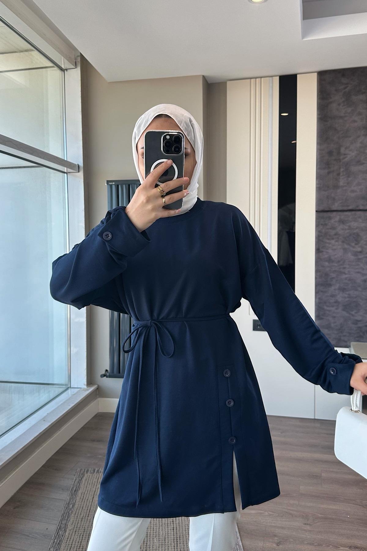 Düğme Detaylı Tunik LacivertDubaiShowroomÜST GİYİM17031