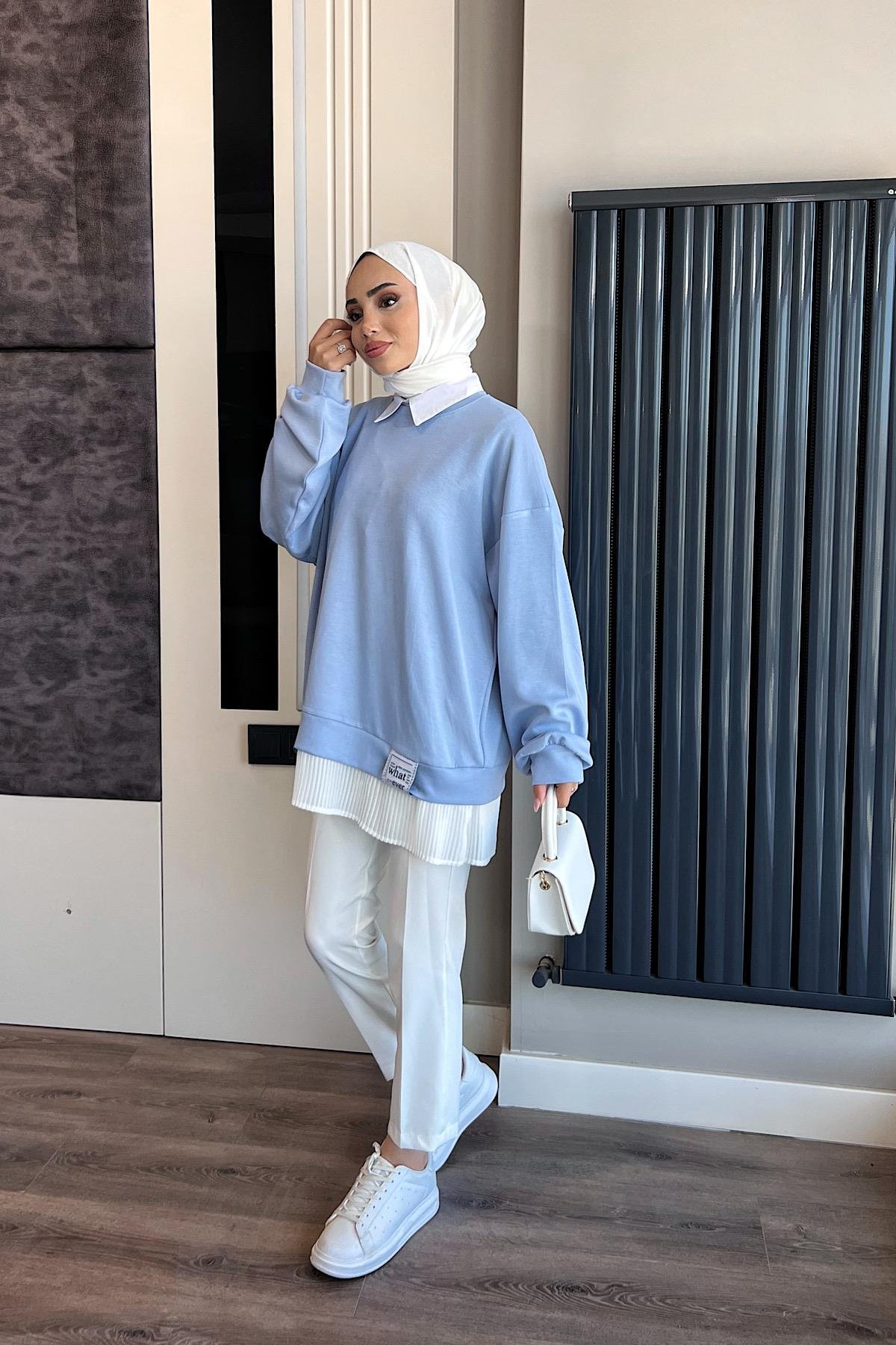 Oysho Kumaş Altı Pileli Sweat Bebe MavisiDubaiShowroomSWEAT010010BBEMVSİ