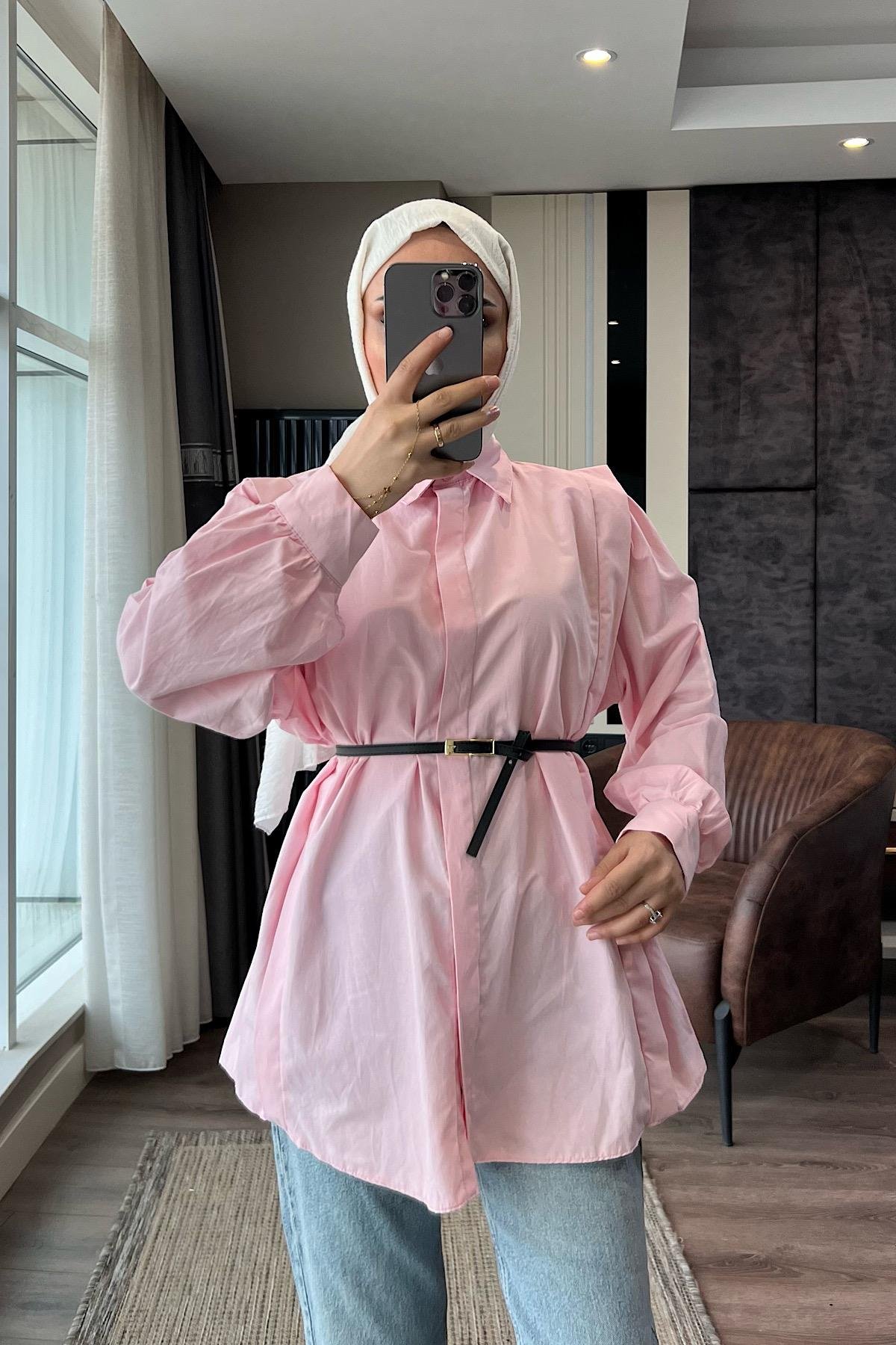 Kemerli Basıc Gömlek DubaiShowroomÜST GİYİM22679