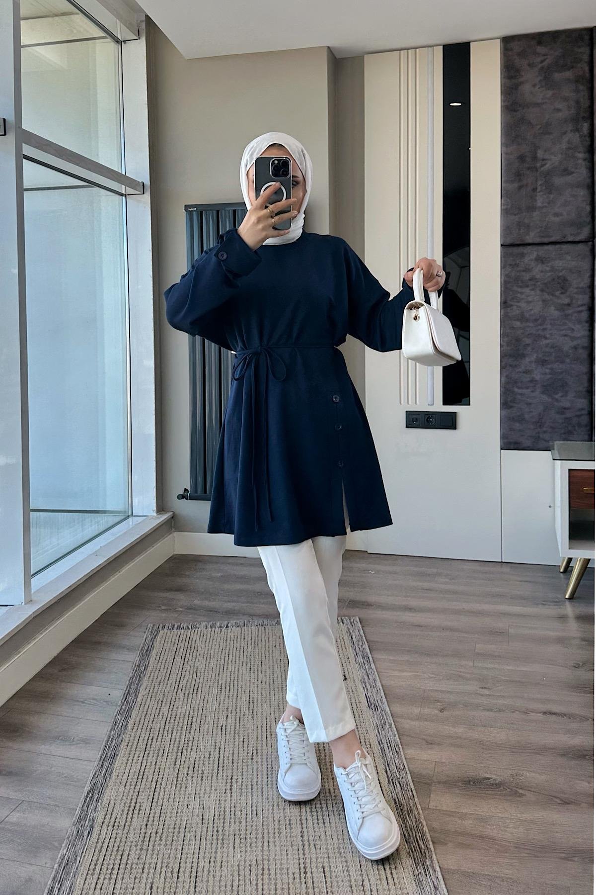 Düğme Detaylı Tunik LacivertDubaiShowroomÜST GİYİM17031