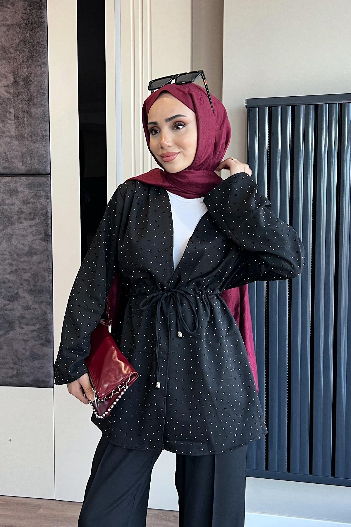 Üzeri Taşlı İkili Takım SiyahDubaiShowroomTAKIM04727-SYH