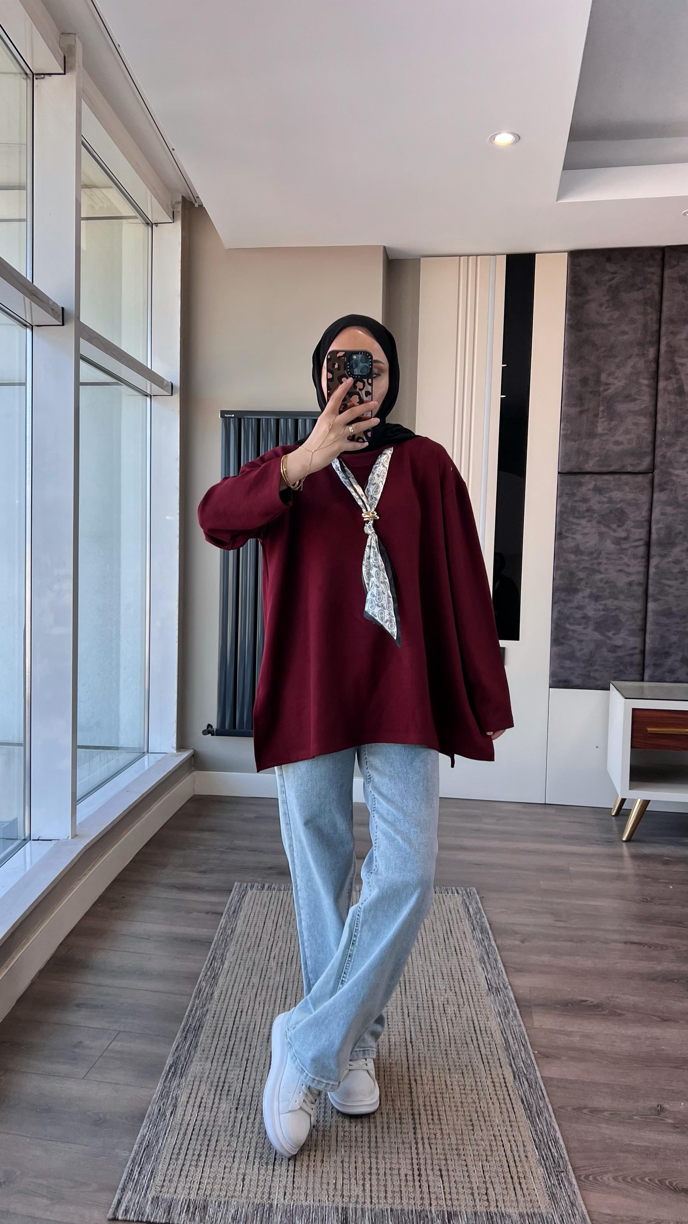 Fularlı Oysho Swaet BordoDubaiShowroomÜST GİYİM97970