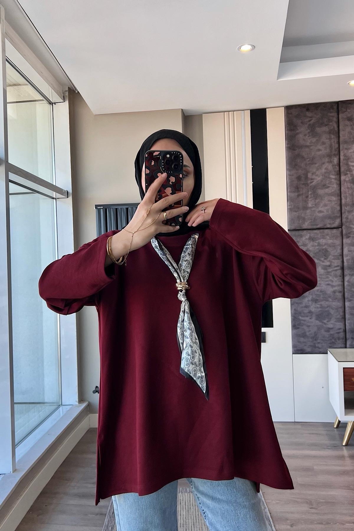 Fularlı Oysho Swaet BordoDubaiShowroomÜST GİYİM97970