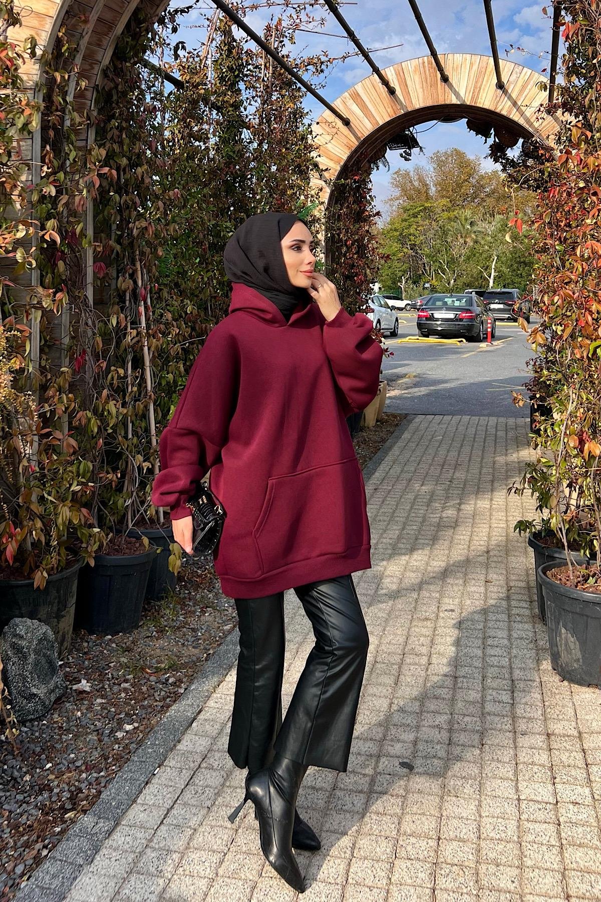 Üç İplik Kanguru Cep Sweat Vişne ÇürüğüDubaiShowroomÜST GİYİM3584