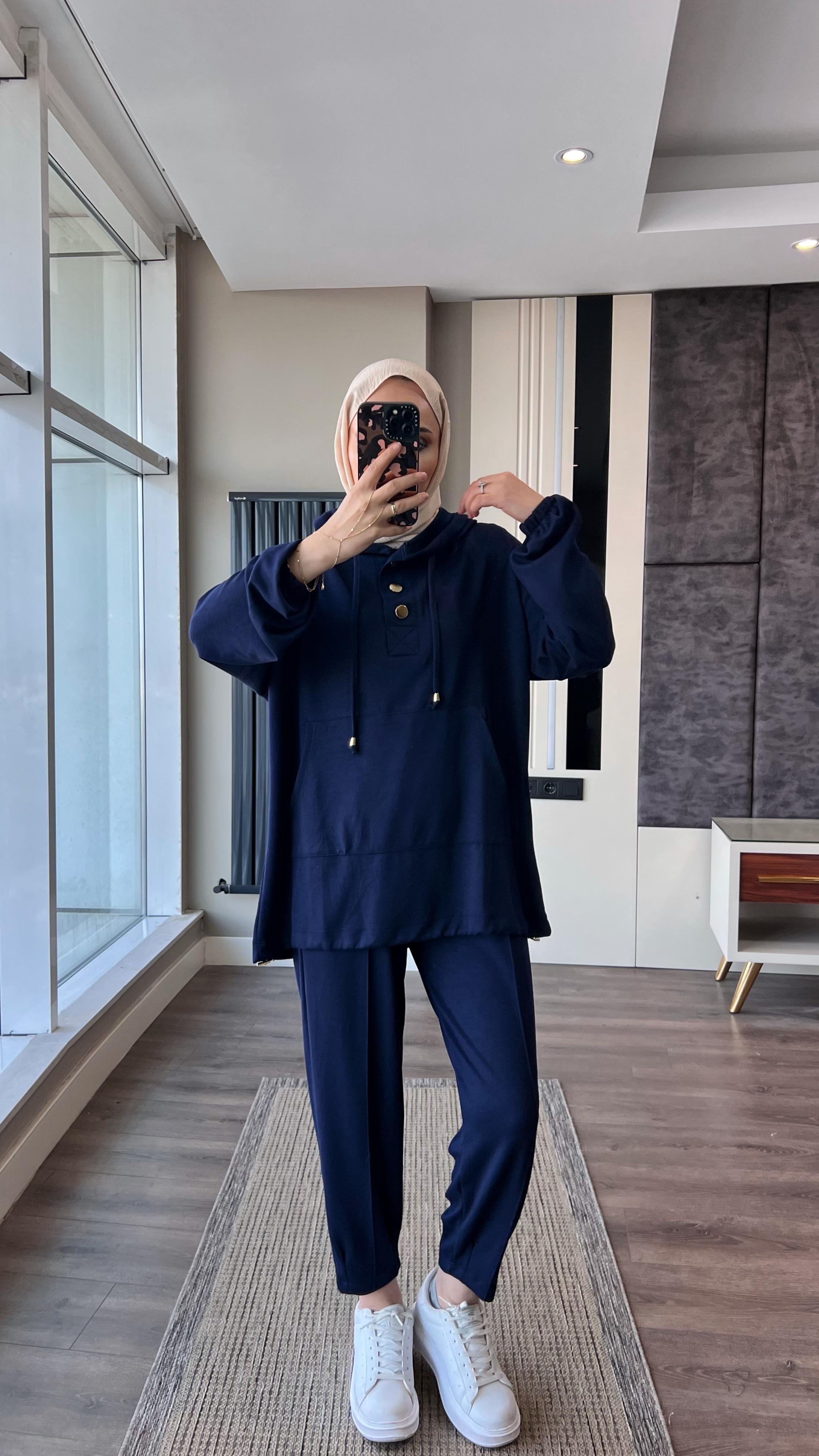 Kapşonlu Oysho Takım Lacivert DubaiShowroomTAKIM19143