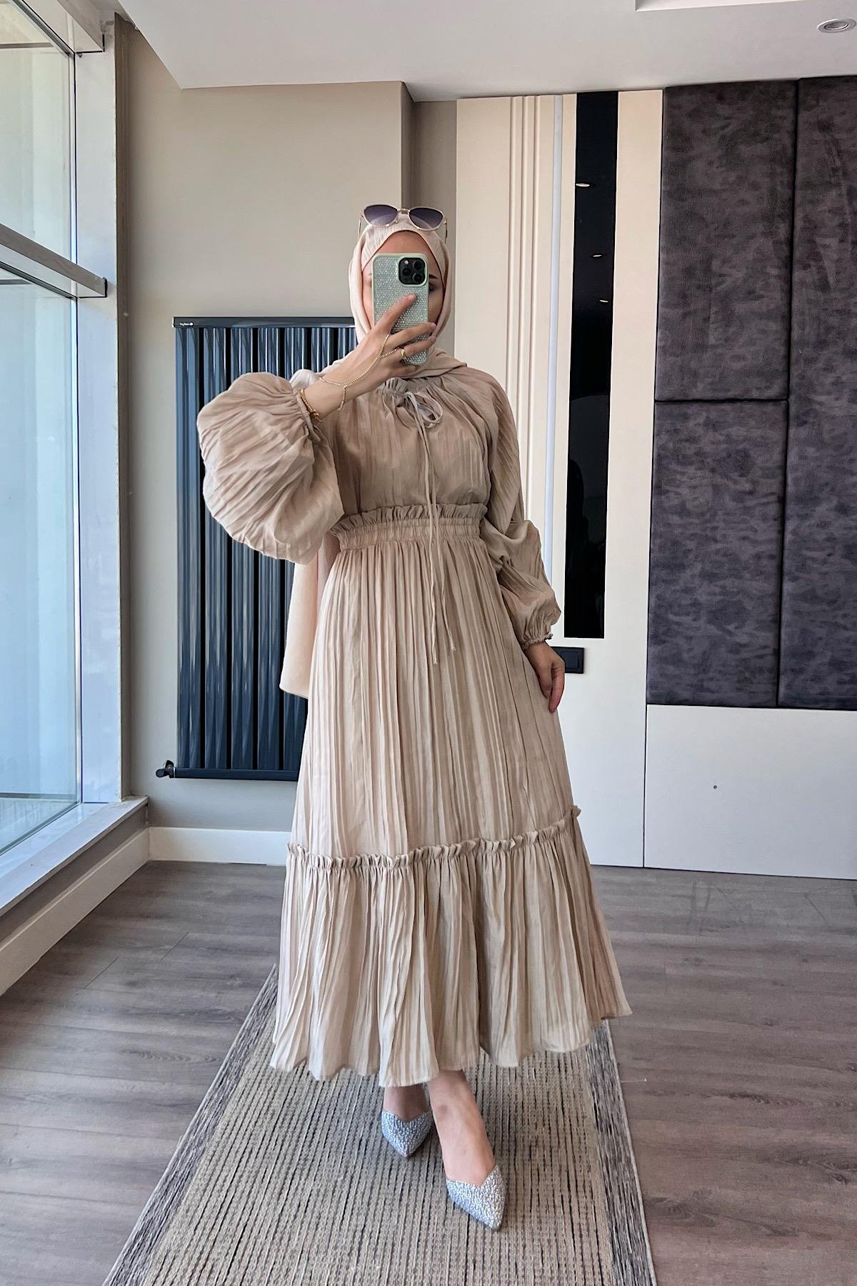 Kraşlı Vual Etekli Takım VizonDubaiShowroomTAKIM02326-VZN