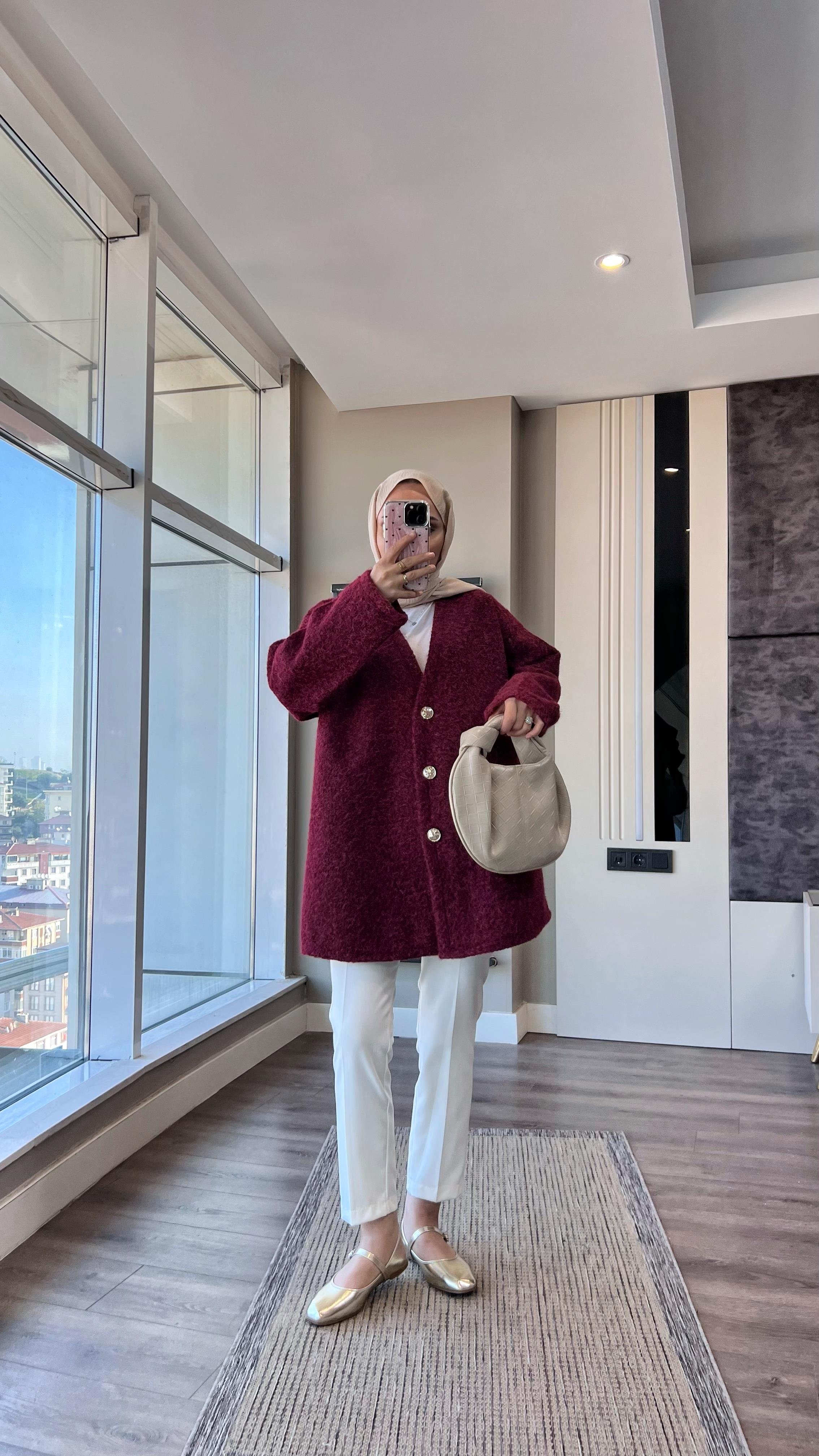 Kruvaze Yaka Buklet Hırka BordoDubaiShowroomDIŞ GİYİM05536