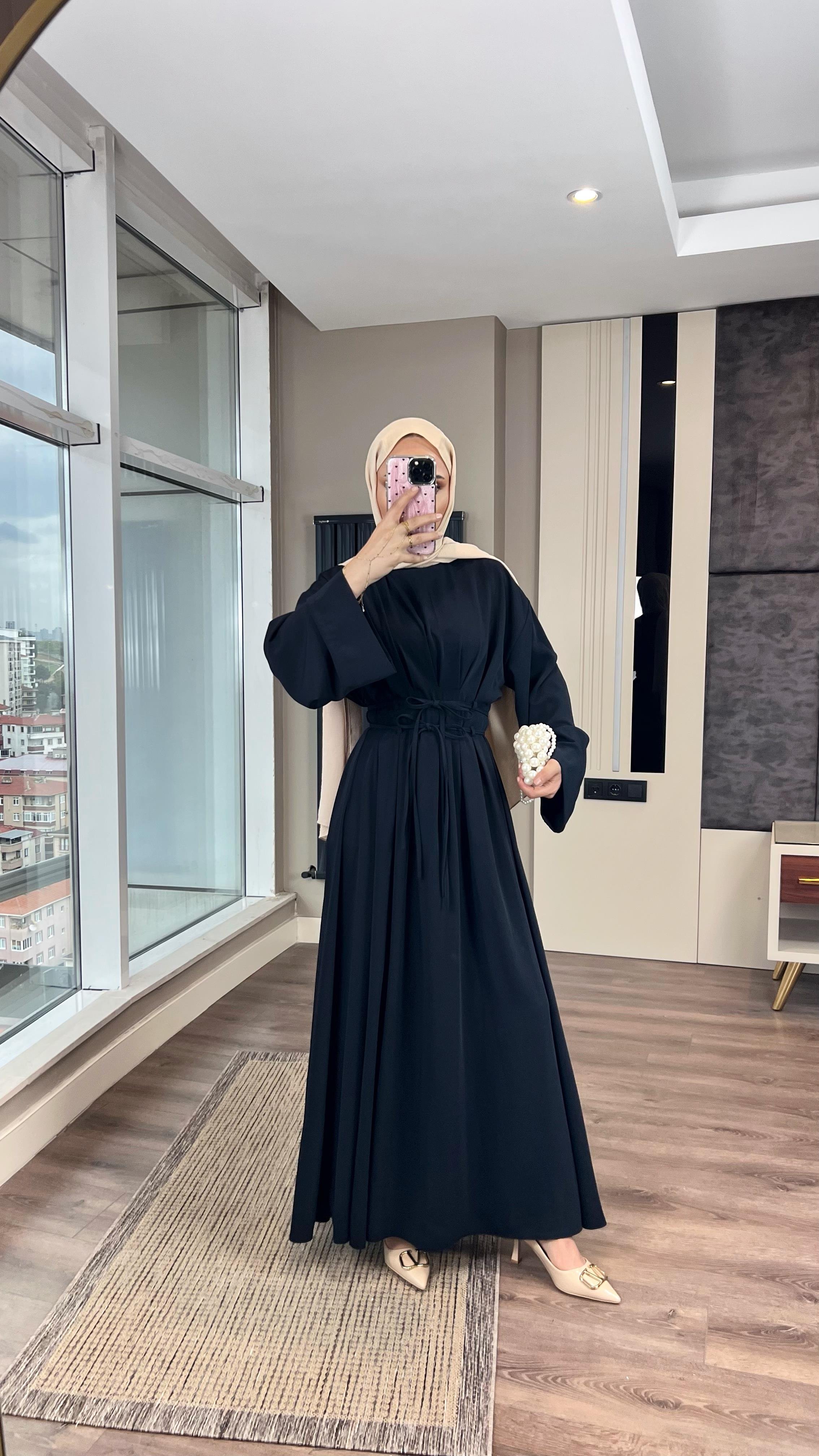 Beli İpli Elbise LacivertDubaiShowroomELBİSELER05005