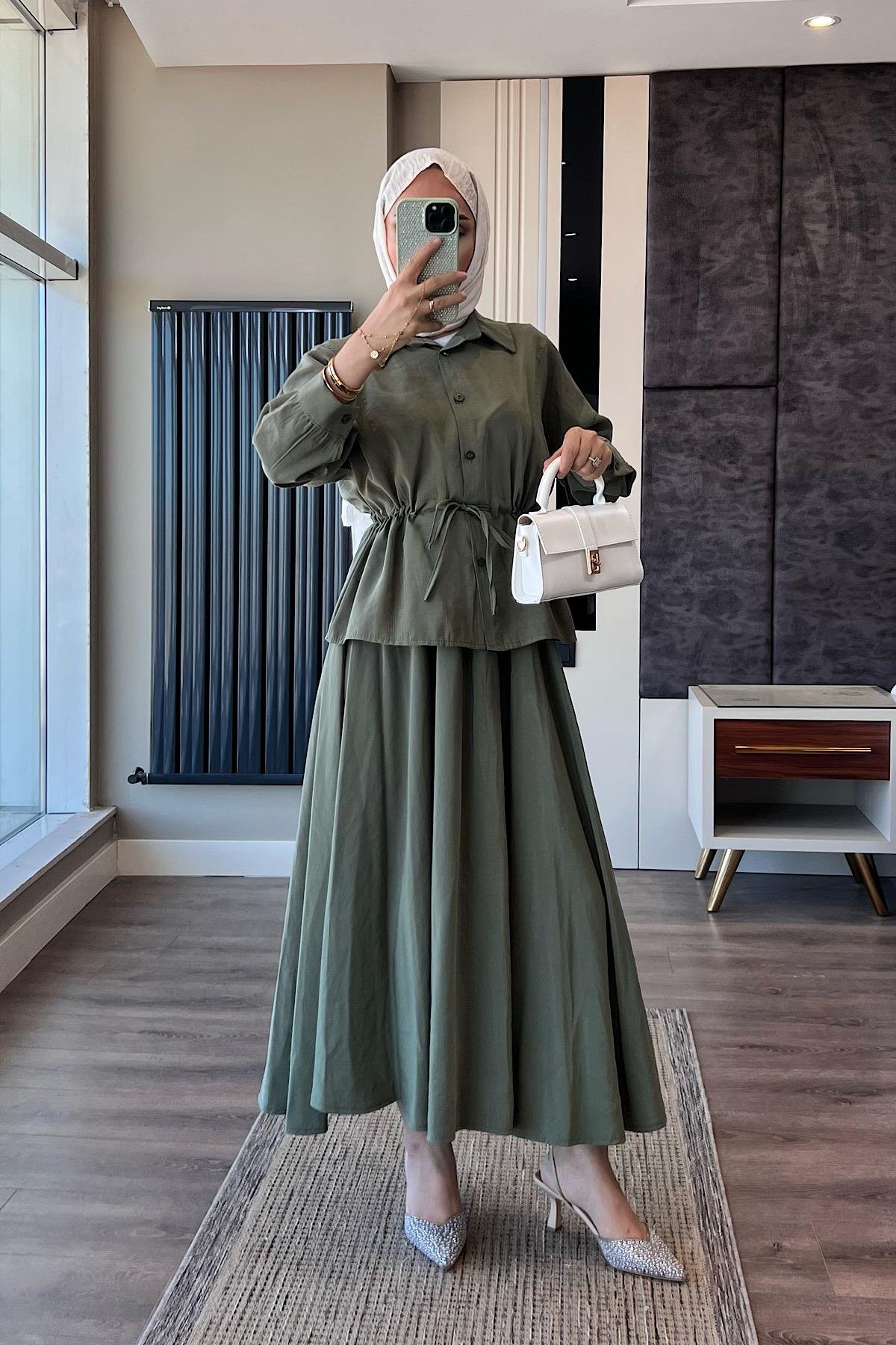 Beli Bağlamalı Takım YeşilDubaiShowroomTAKIM01281-YŞL