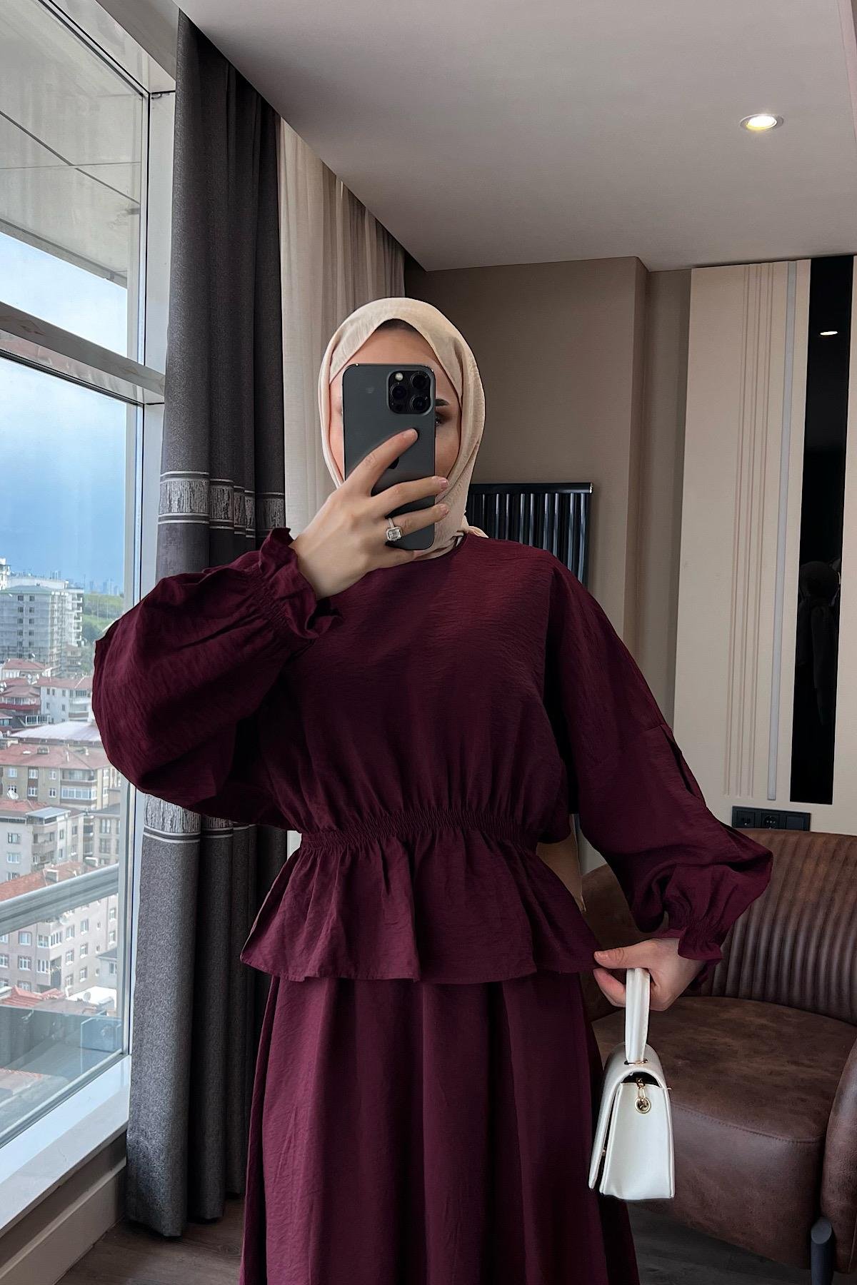 Gül Broşlu ikili takım bordo 