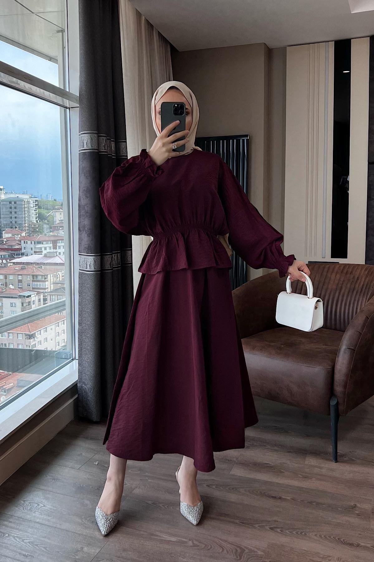 Gül Broşlu ikili takım bordo 