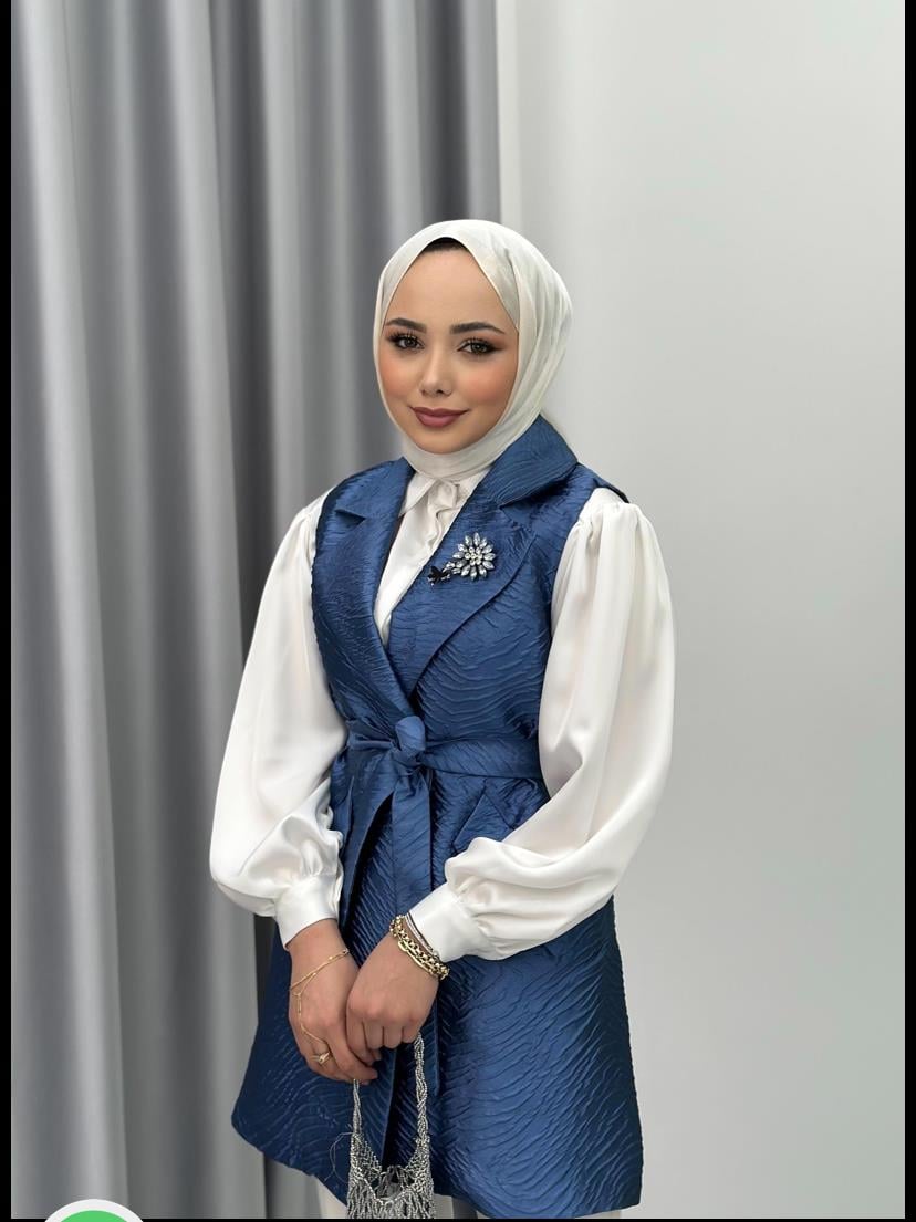 Jakarlı yelek mavi