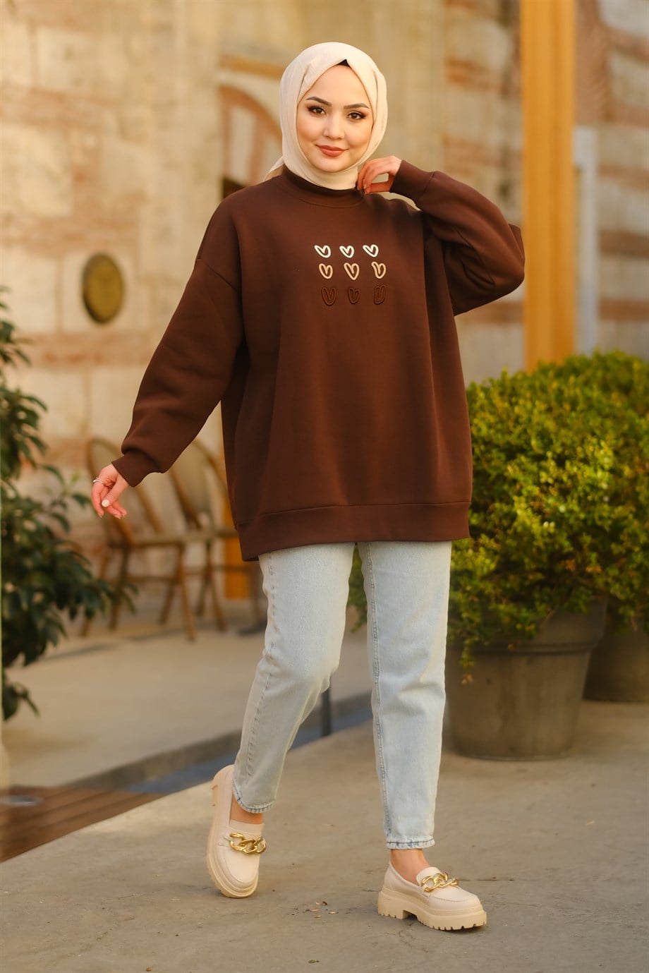 KALP DESENLİ SWEAT KAHVE