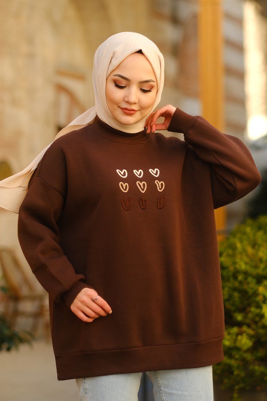 KALP DESENLİ SWEAT KAHVE