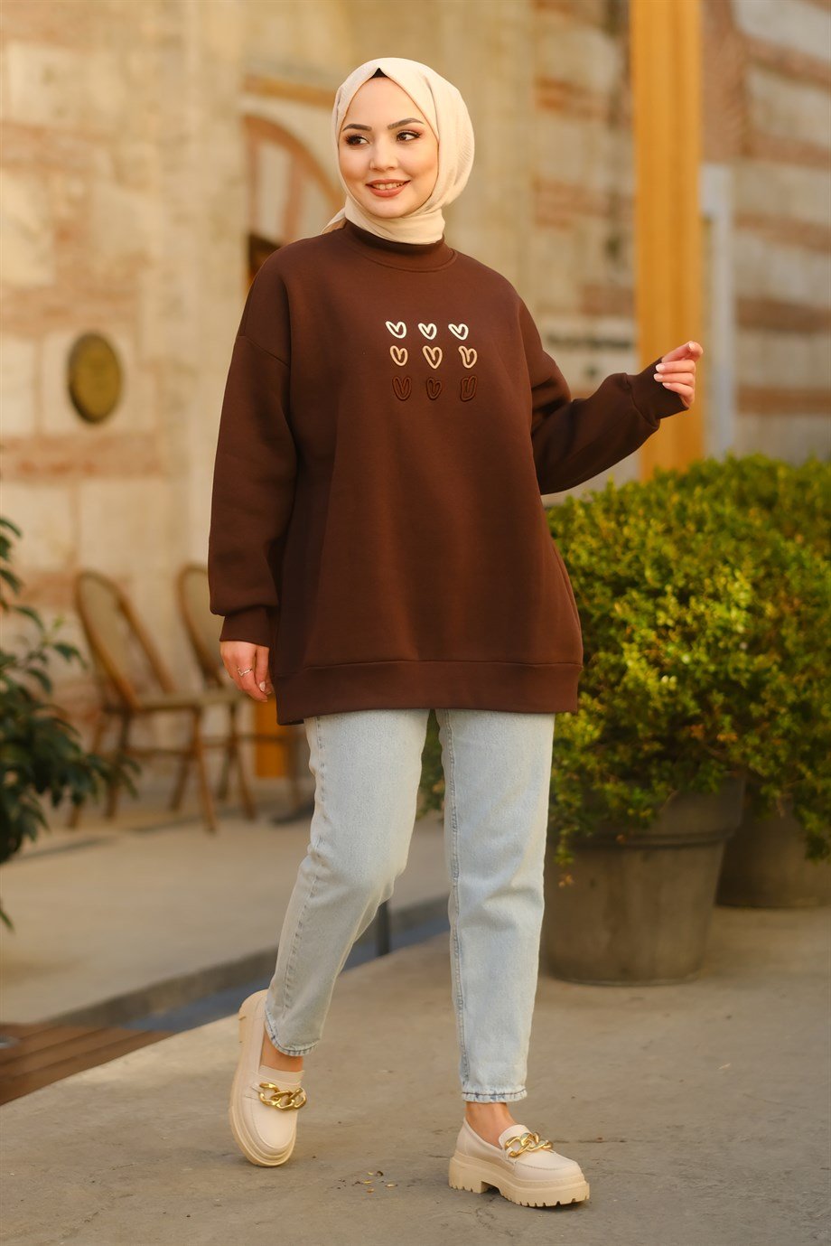 KALP DESENLİ SWEAT KAHVE