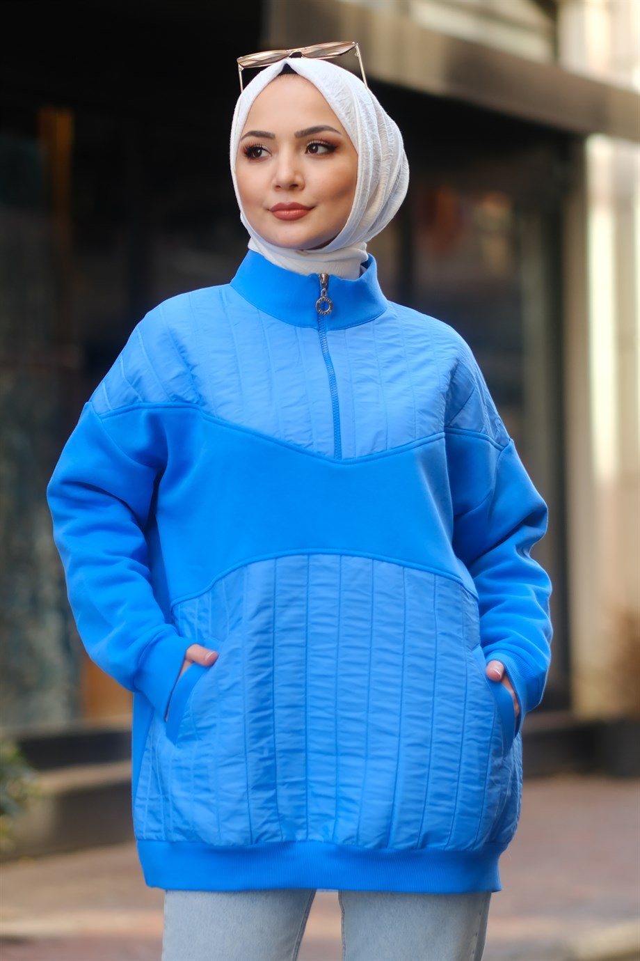 KAPİTONE DETAY SWEAT MAVİ