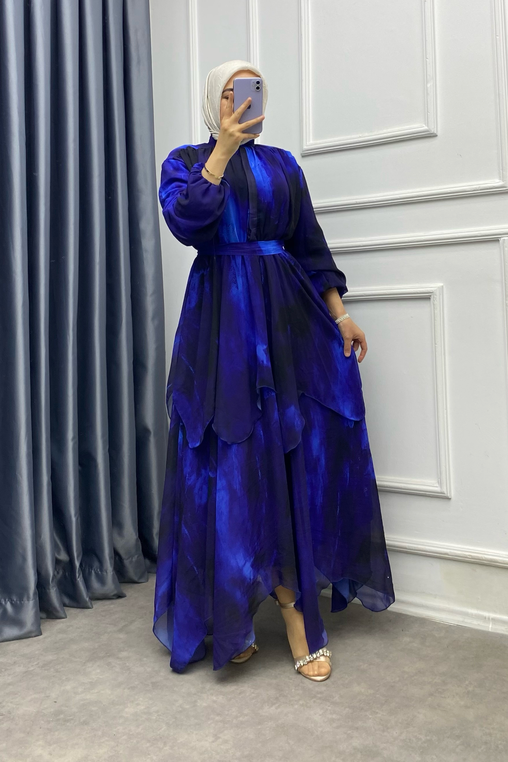 Kat Kat Şifon Elbise mavi