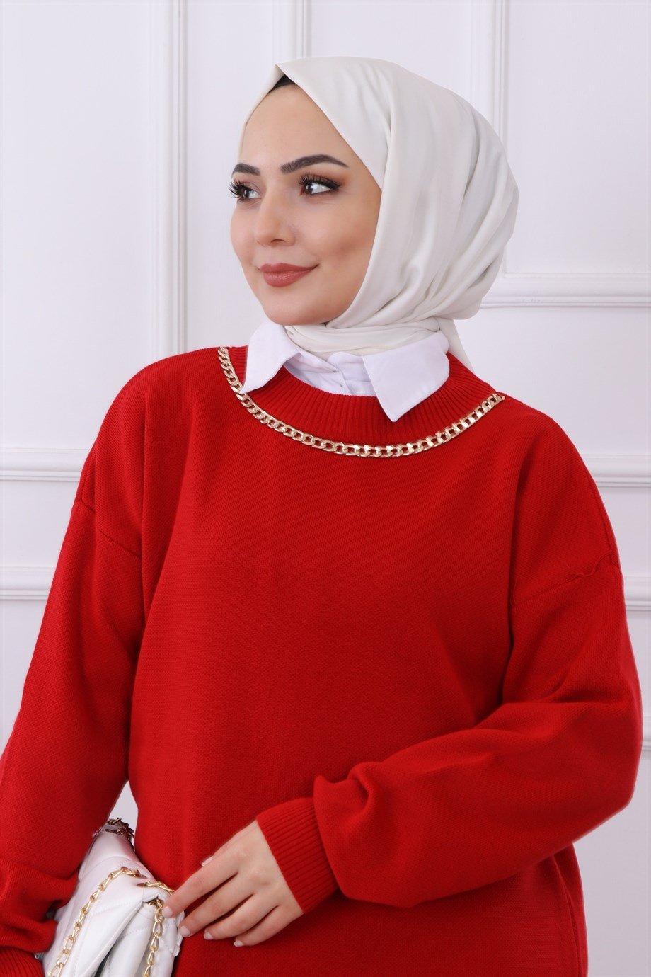 KENDİNDEN KOLYELİ TUNİK KIRMIZI