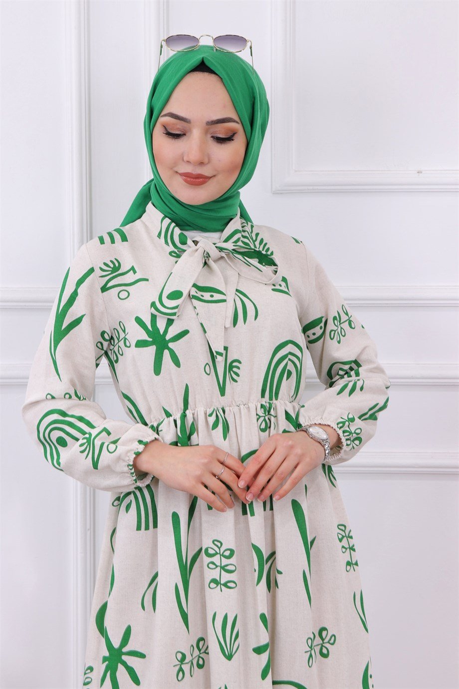 KETEN ELBİSE YEŞİL