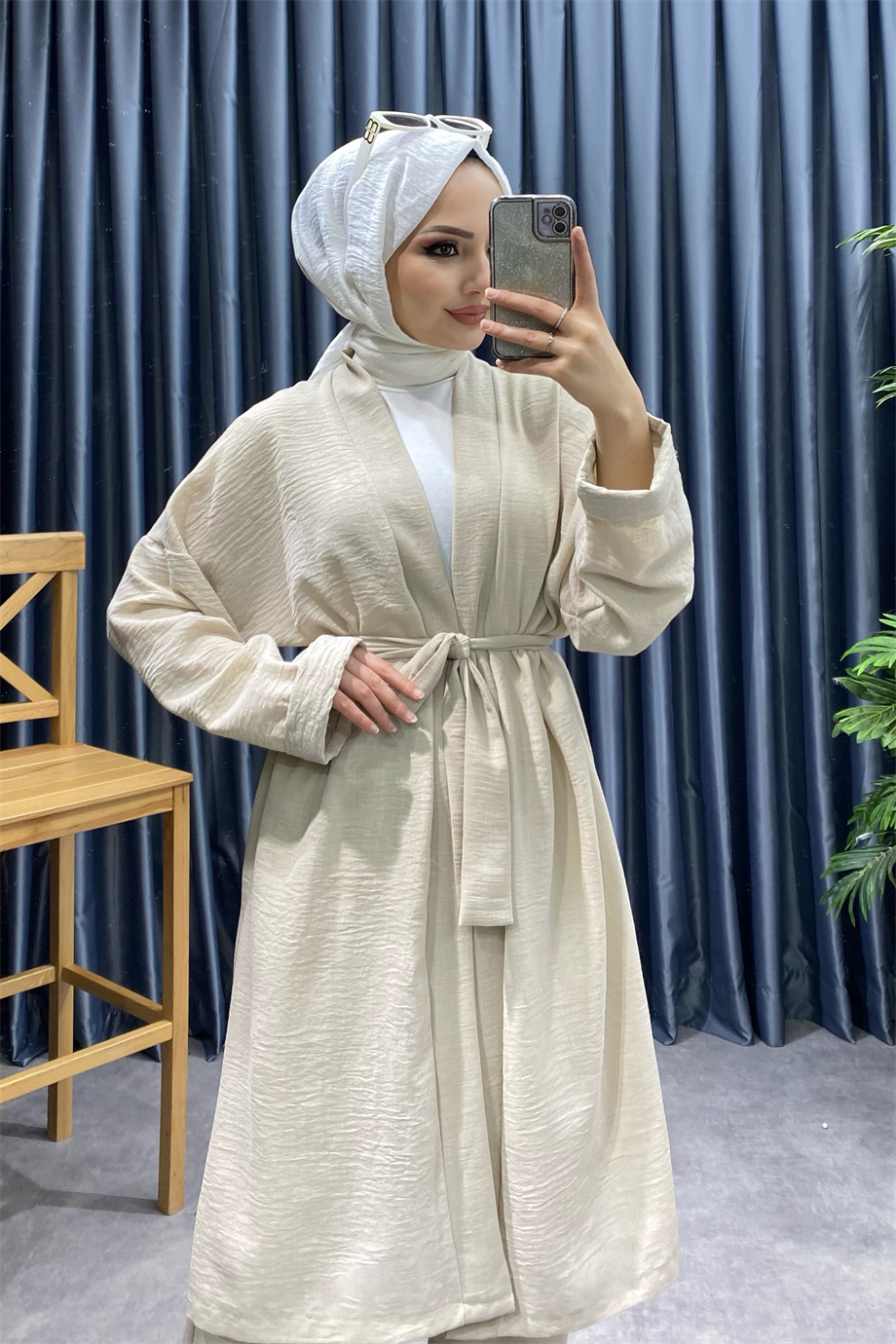 Kimonolu keten takım taş 