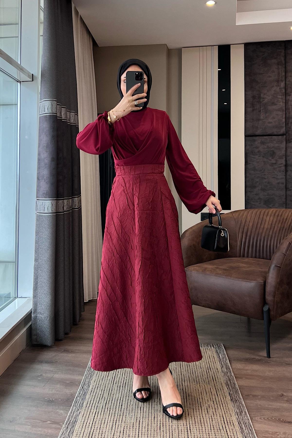 Kraşlı Kloş etek Bordo