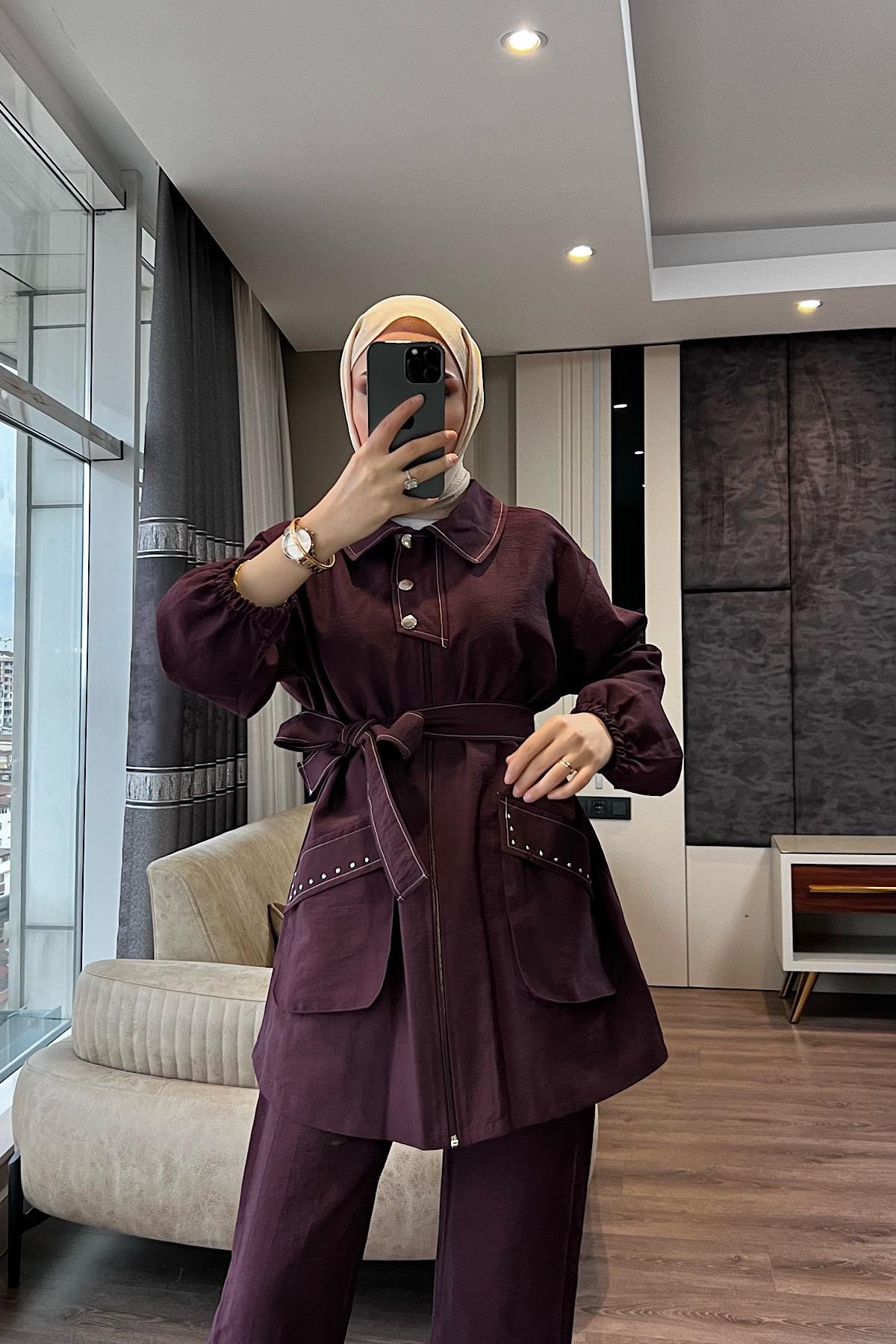 Kuşaklı ikili Takım Bordo