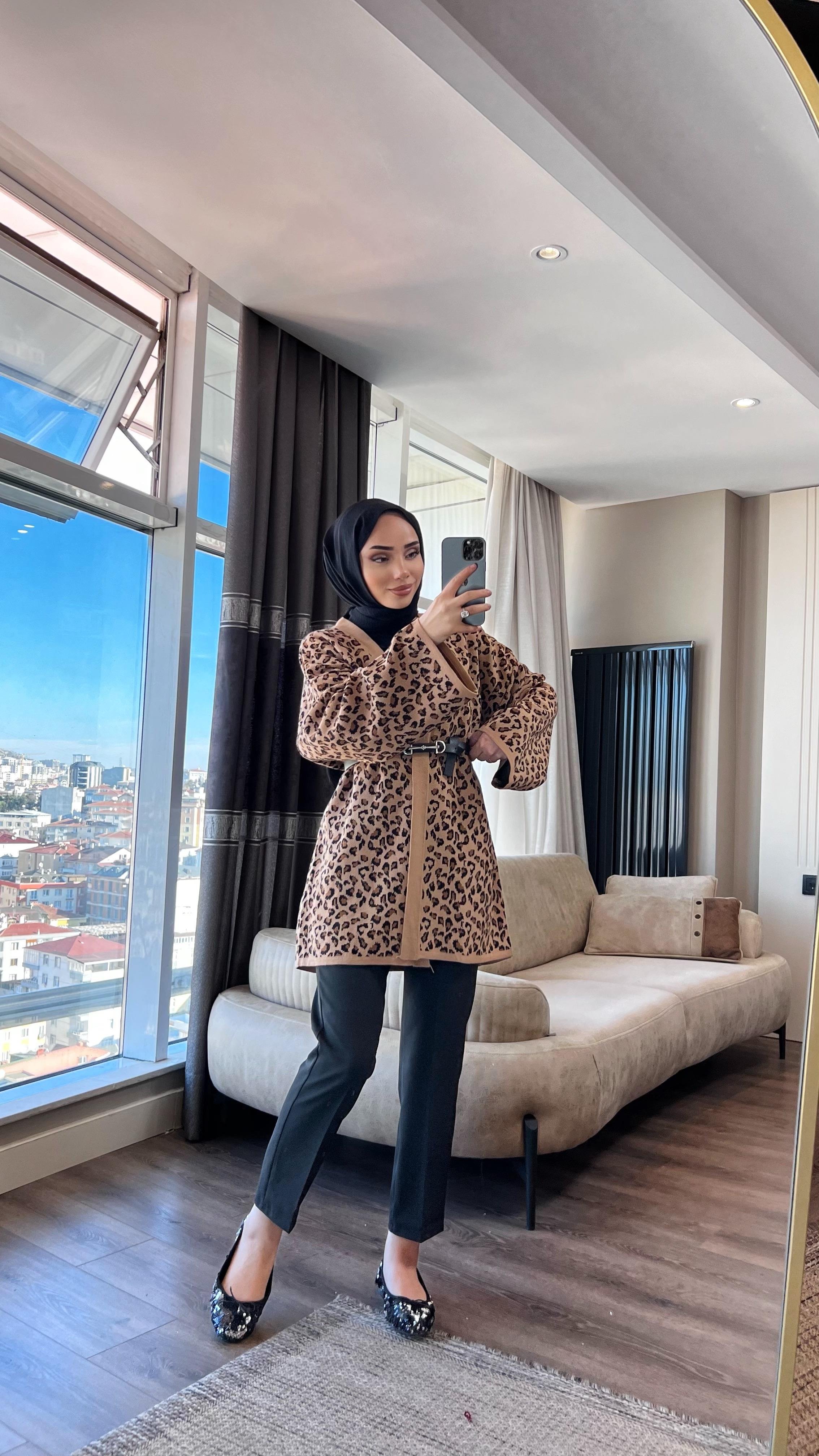 Leopar Desen Hırka 
