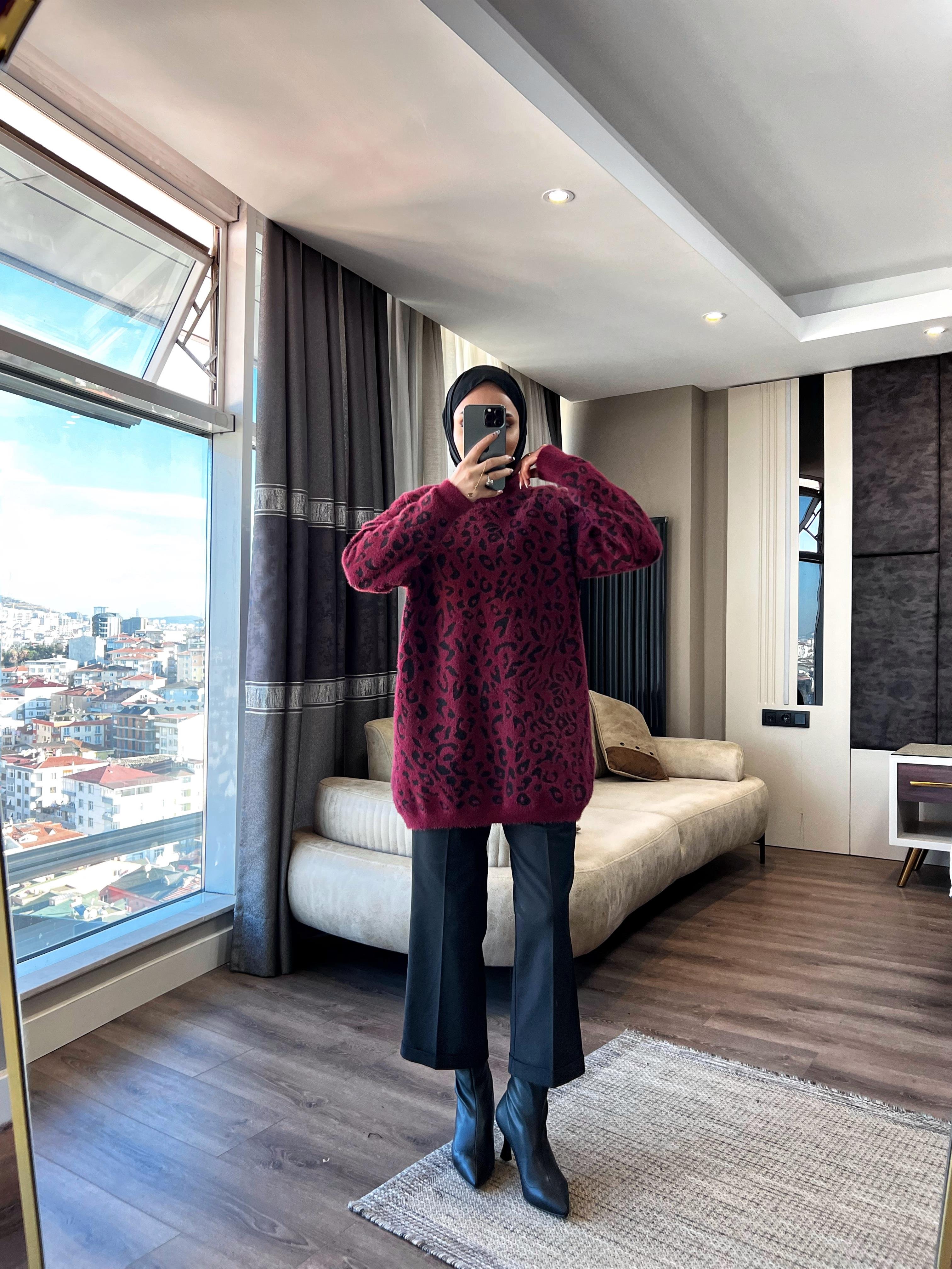Leopar Yumoş Tunik Bordo