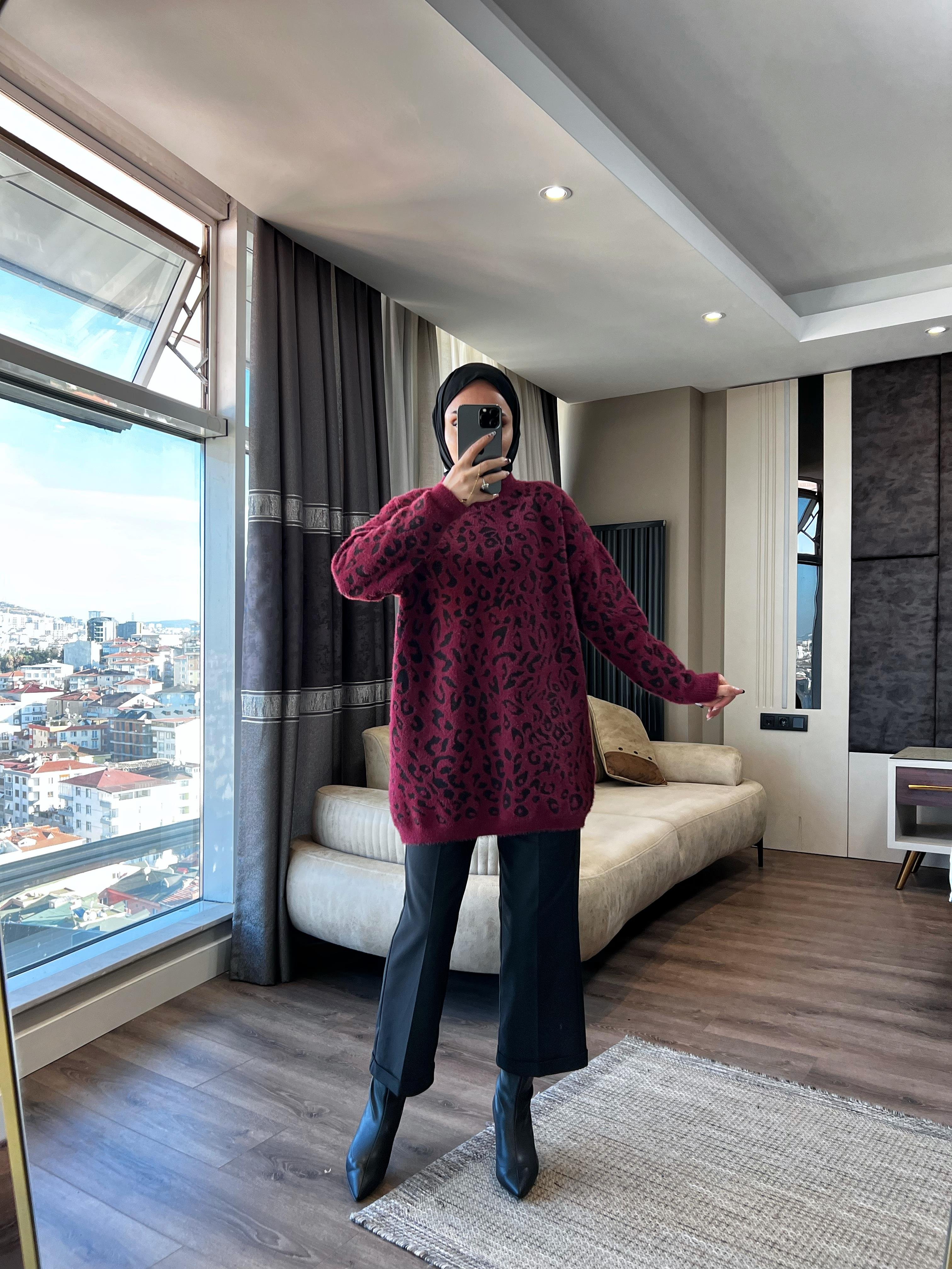 Leopar Yumoş Tunik Bordo
