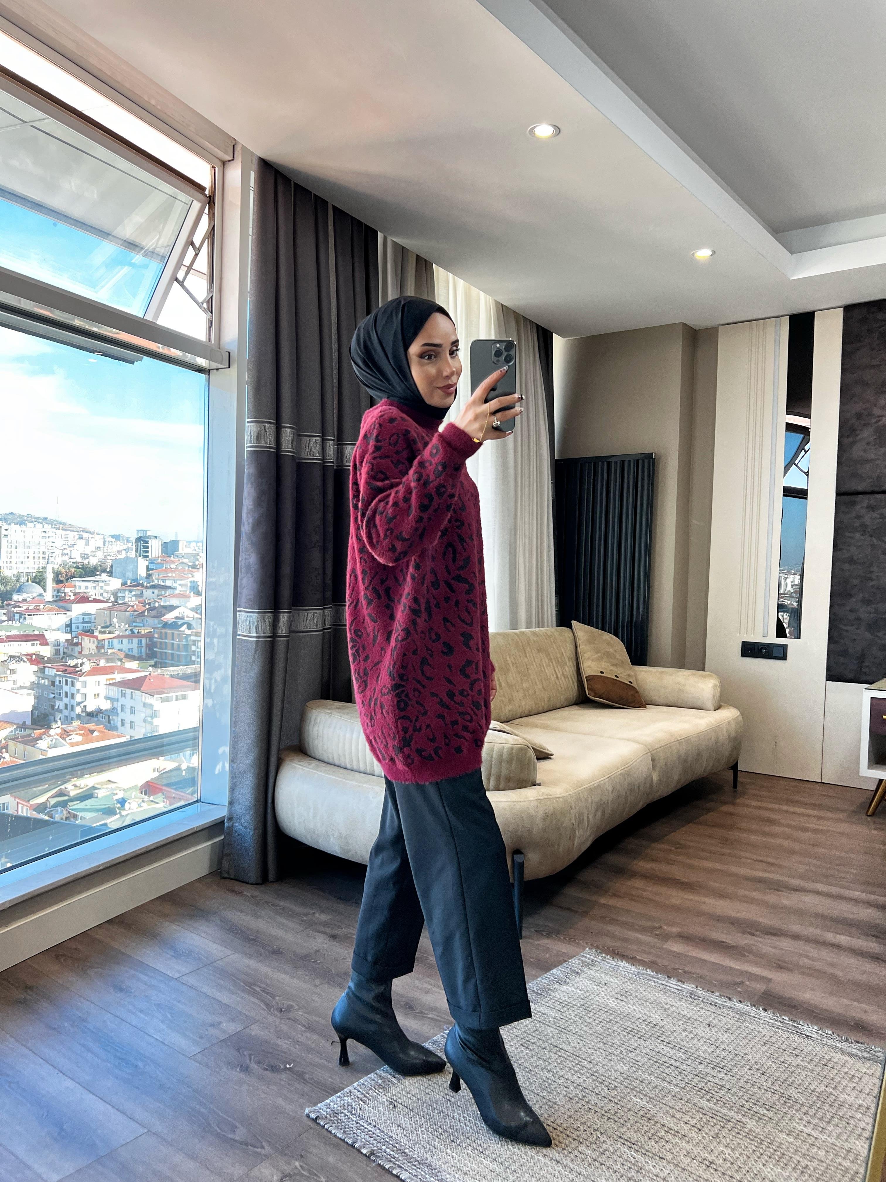 Leopar Yumoş Tunik Bordo
