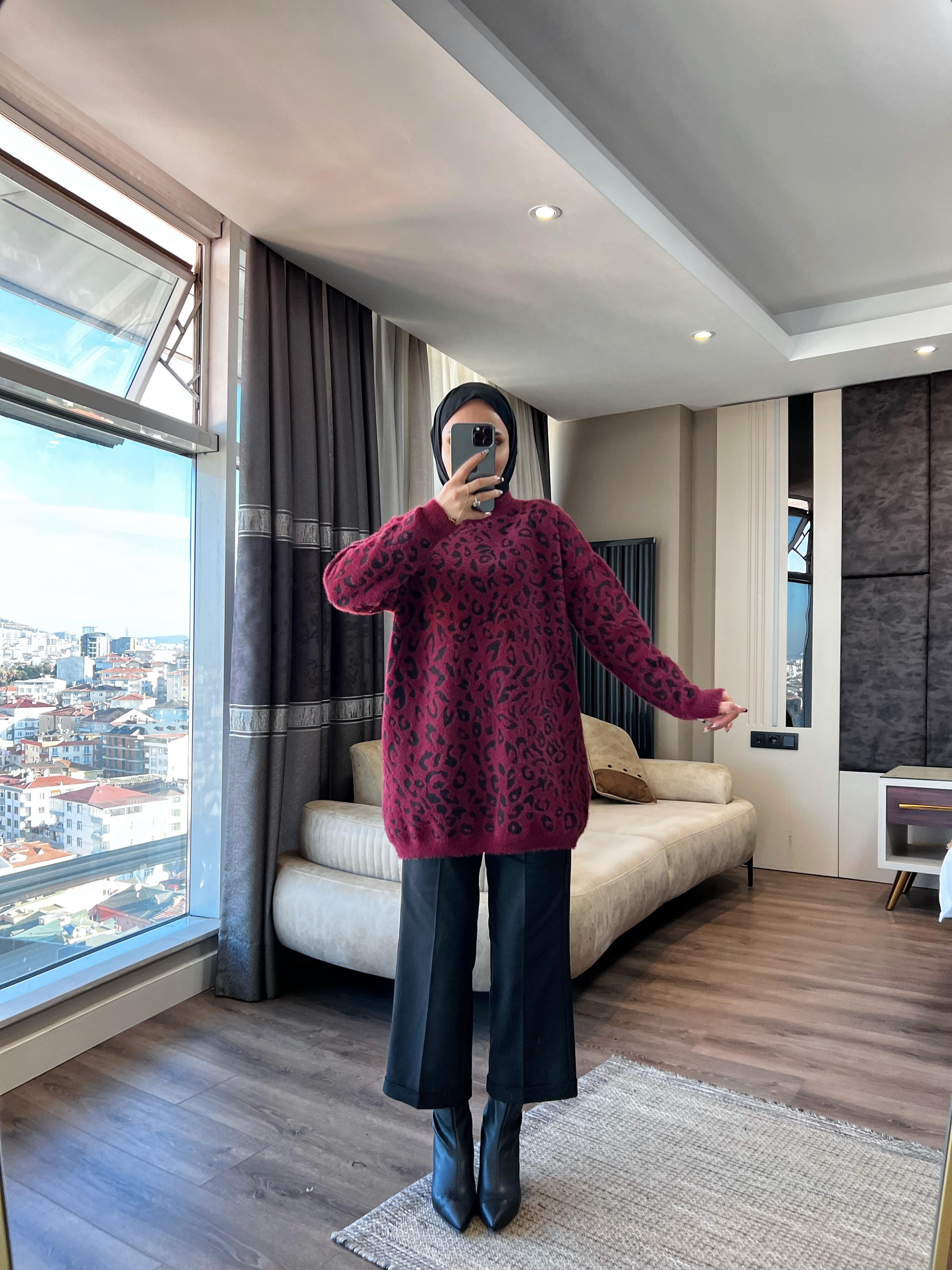 Leopar Yumoş Tunik Bordo