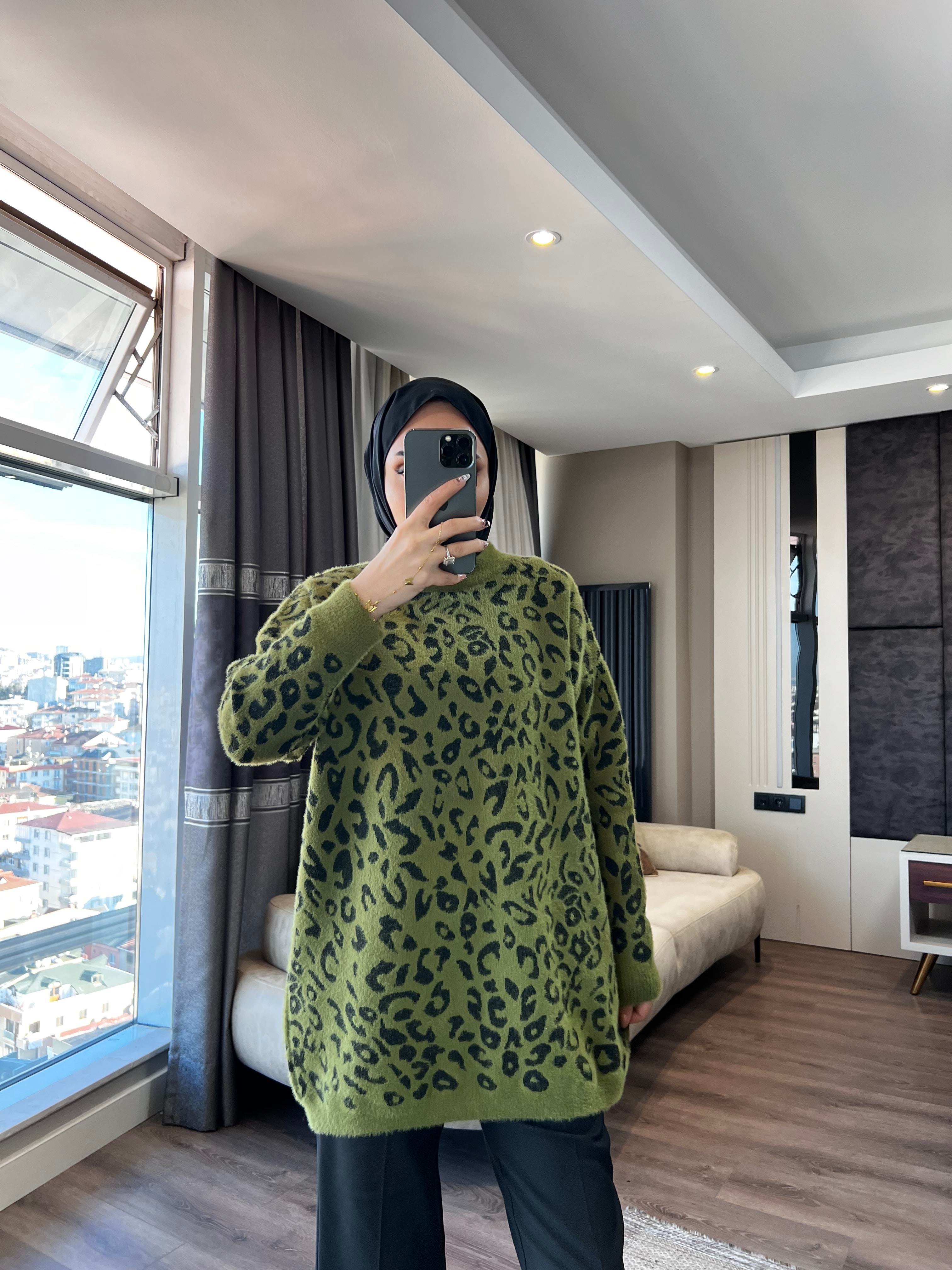 Leopar Yumoş Tunik Yeşil