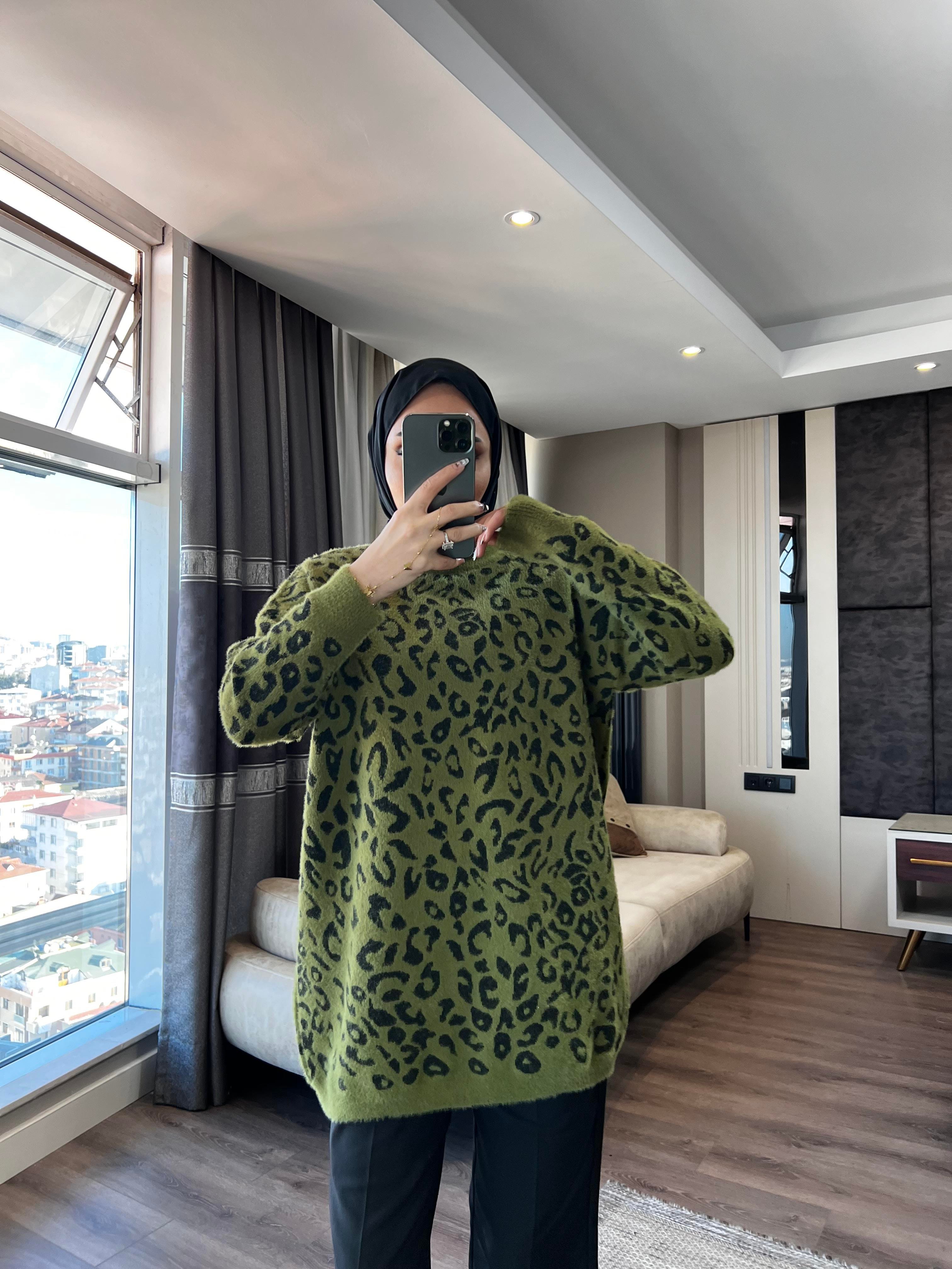 Leopar Yumoş Tunik Yeşil