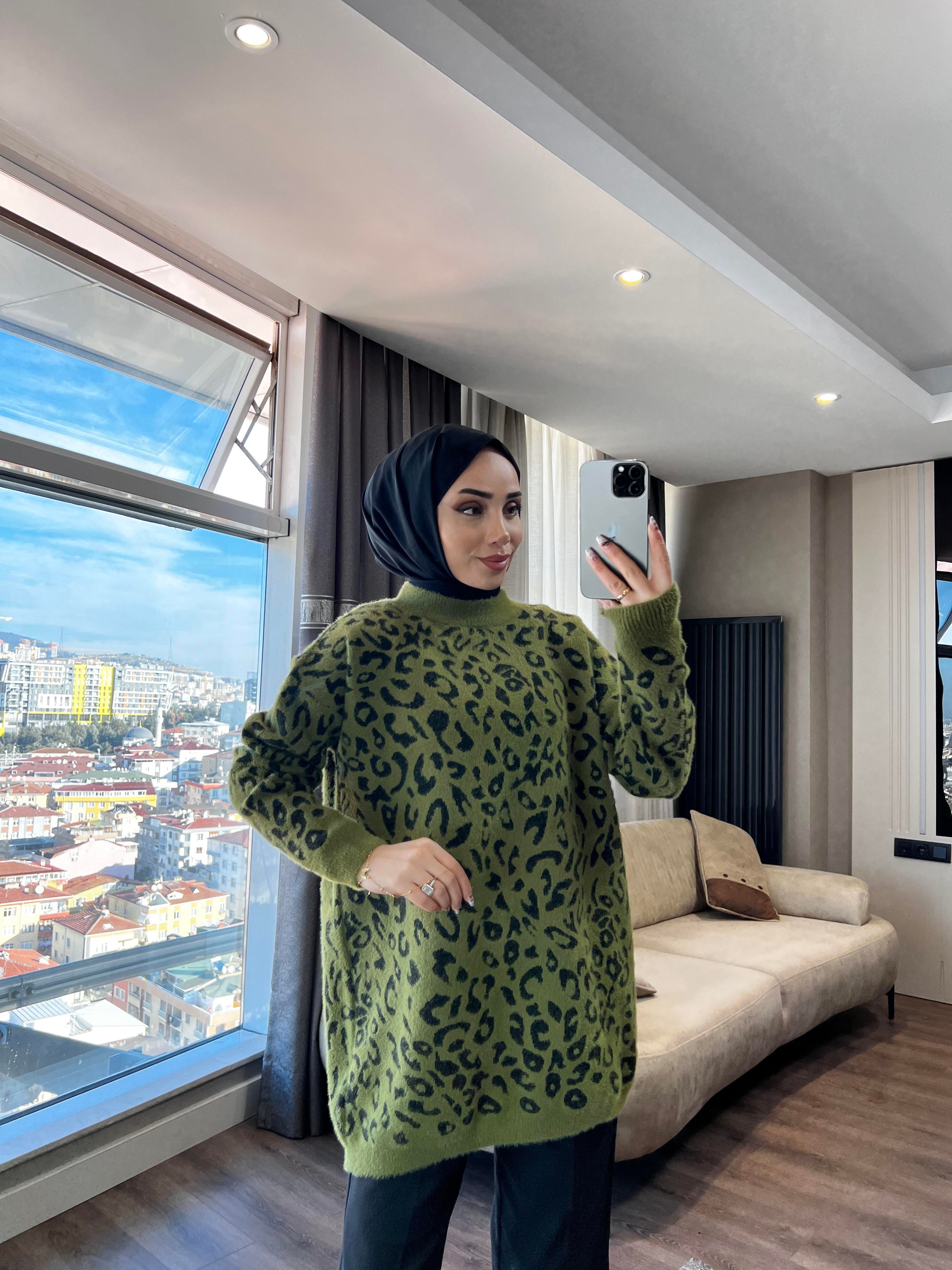 Leopar Yumoş Tunik Yeşil