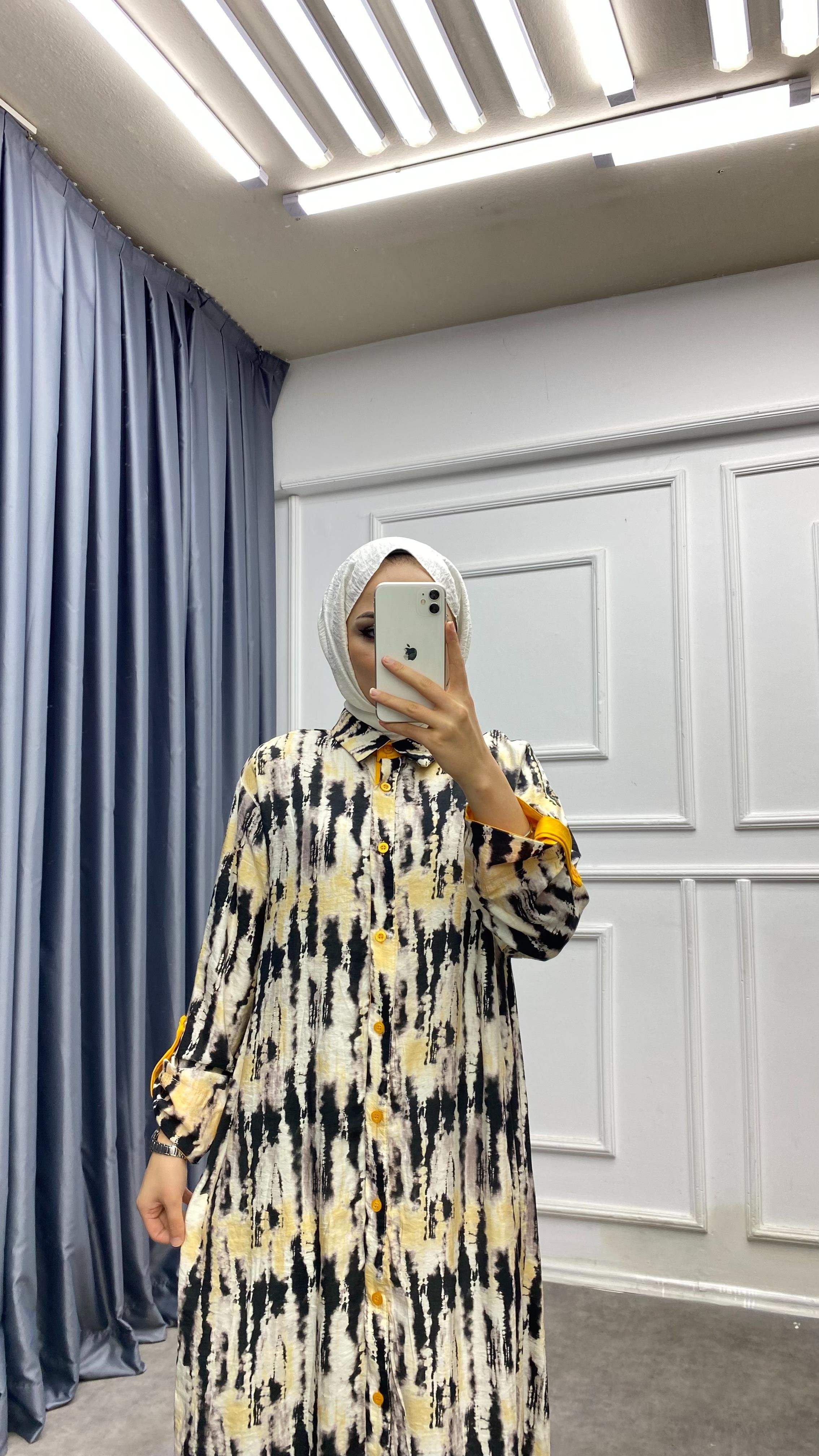 Maxi boy Desenli Tunik Sarı