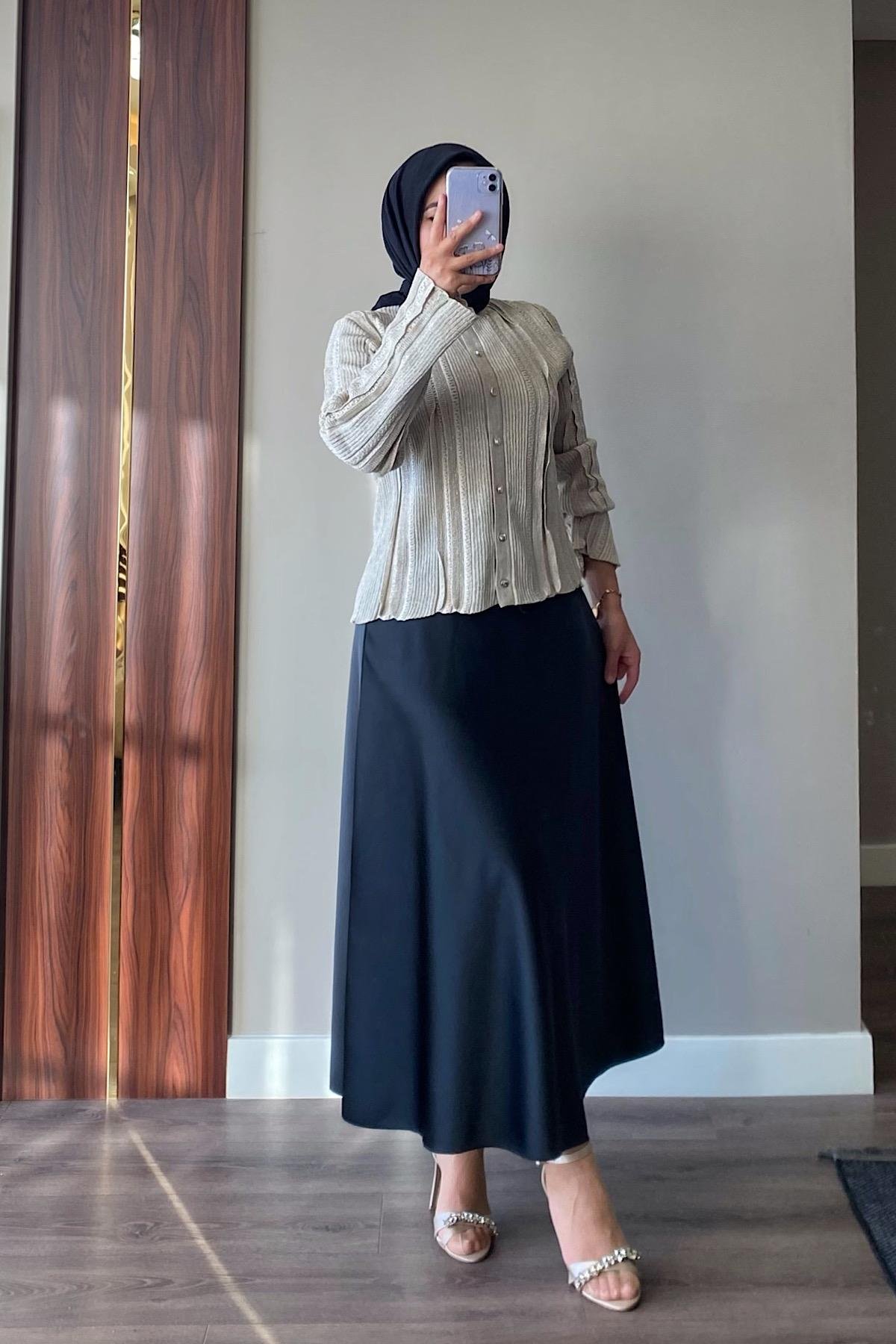 Merserize Simli Hırka Bej