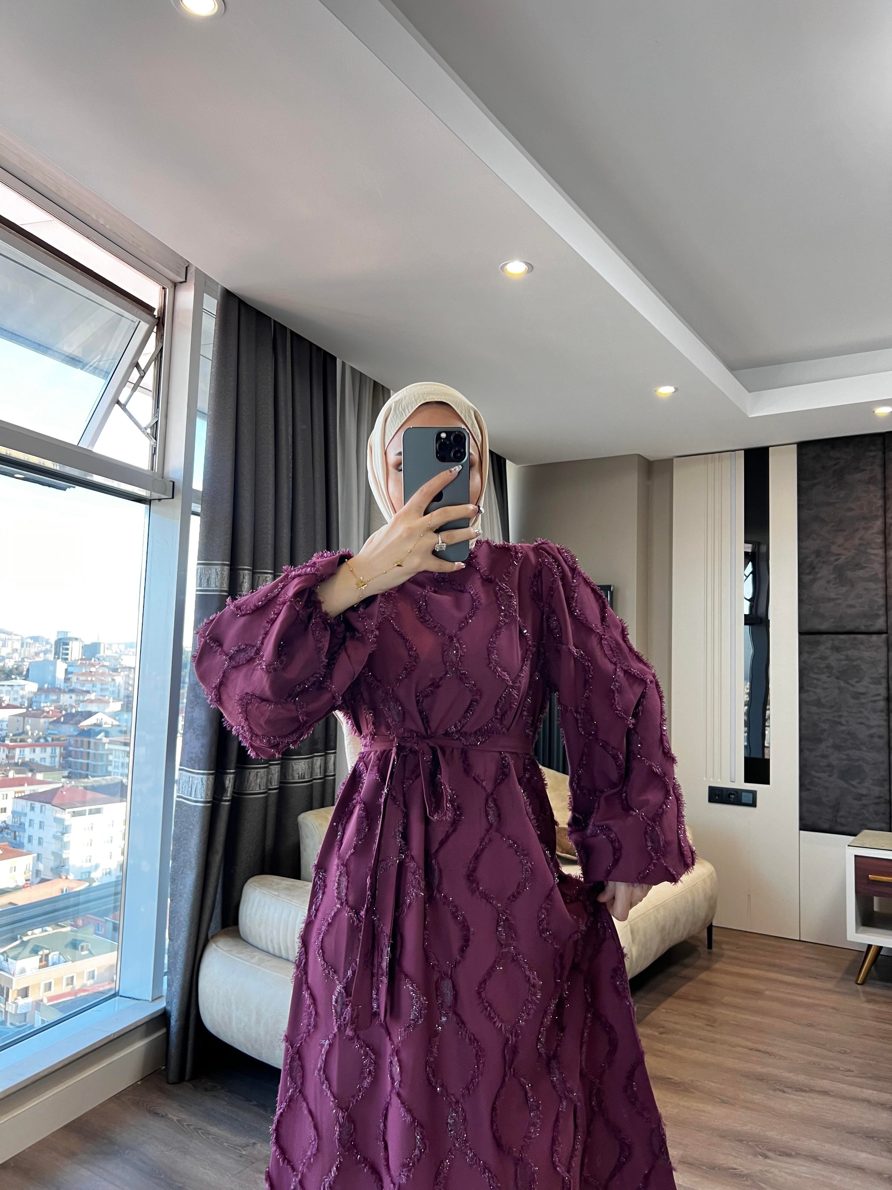 Nida sim detay elbise bordo 