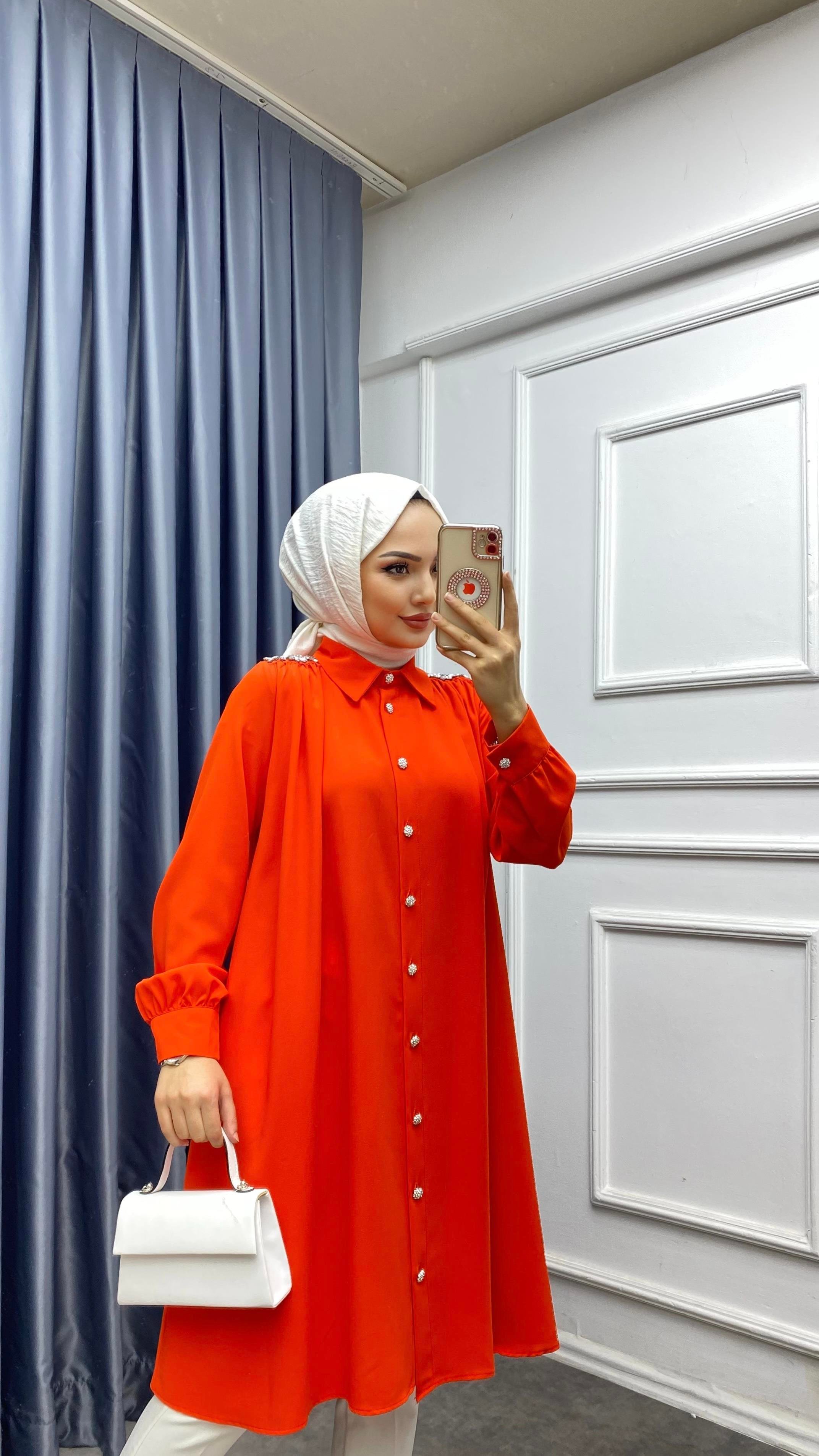Omuzları Taşlı Tunik turuncu 