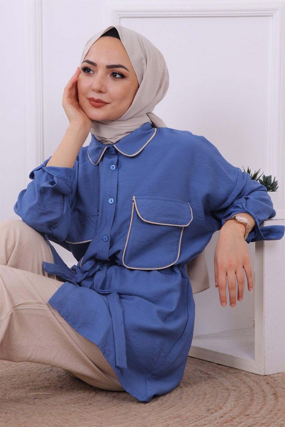 önü 2 cepli takım indigo