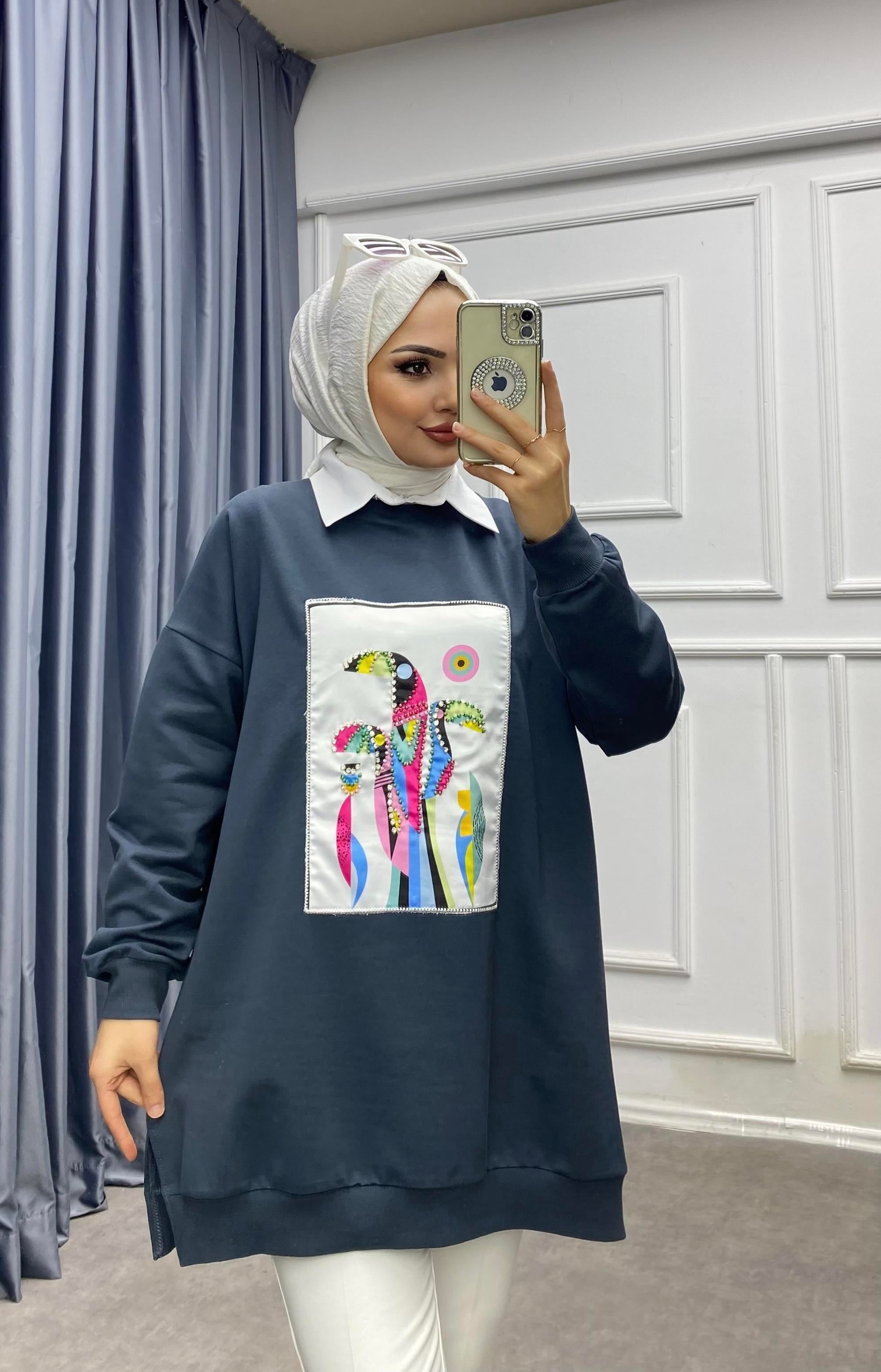 Önü Taşlı sweat antrasit