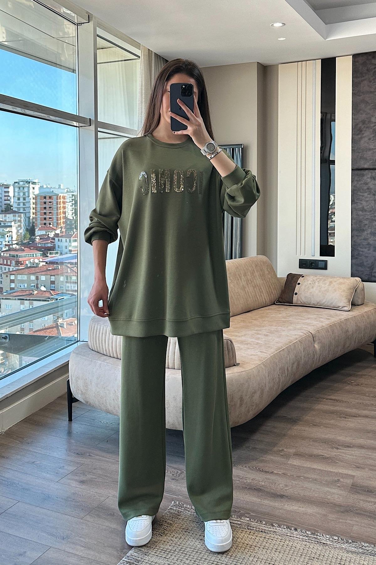 Paket yazılı modal takım yeşil 