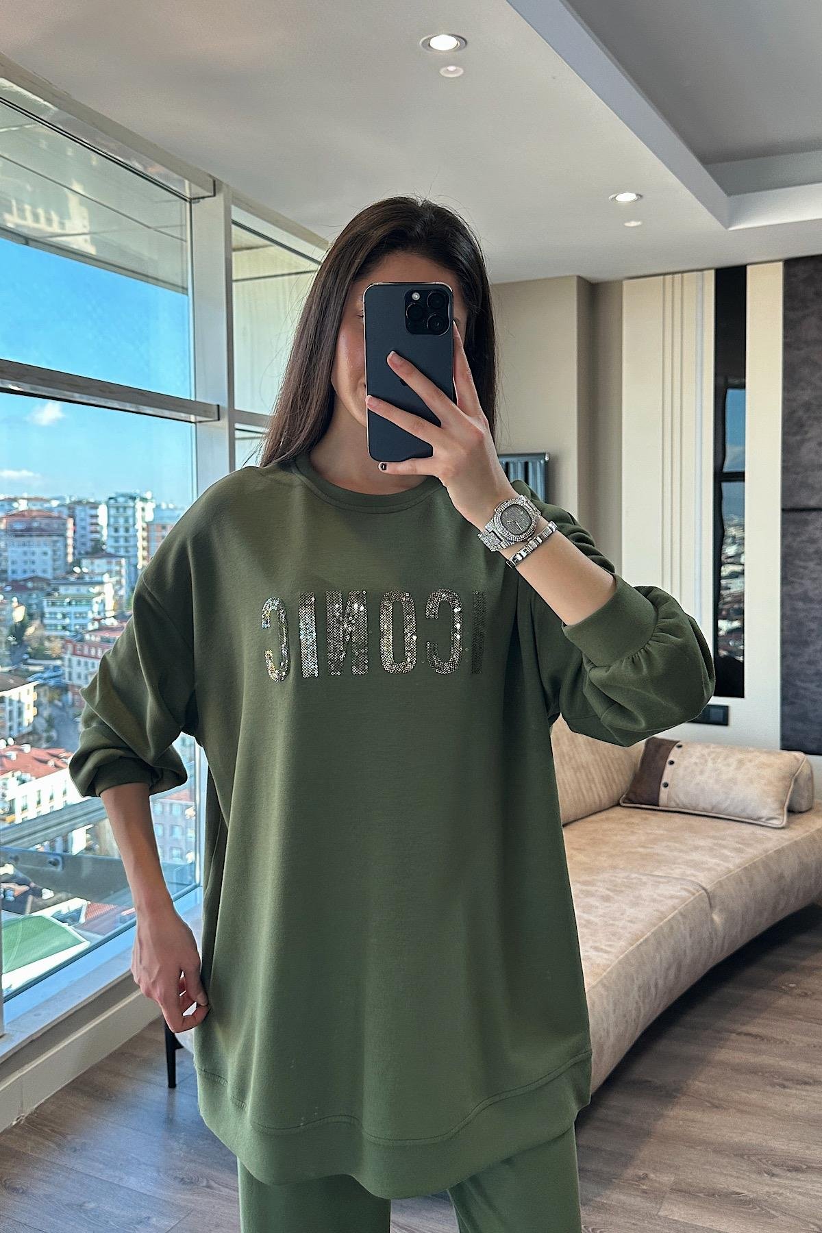 Paket yazılı modal takım yeşil 