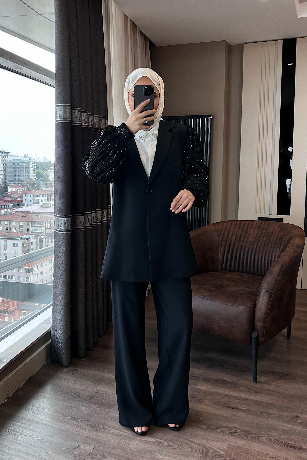 Payet detaylı ikili takım Siyah