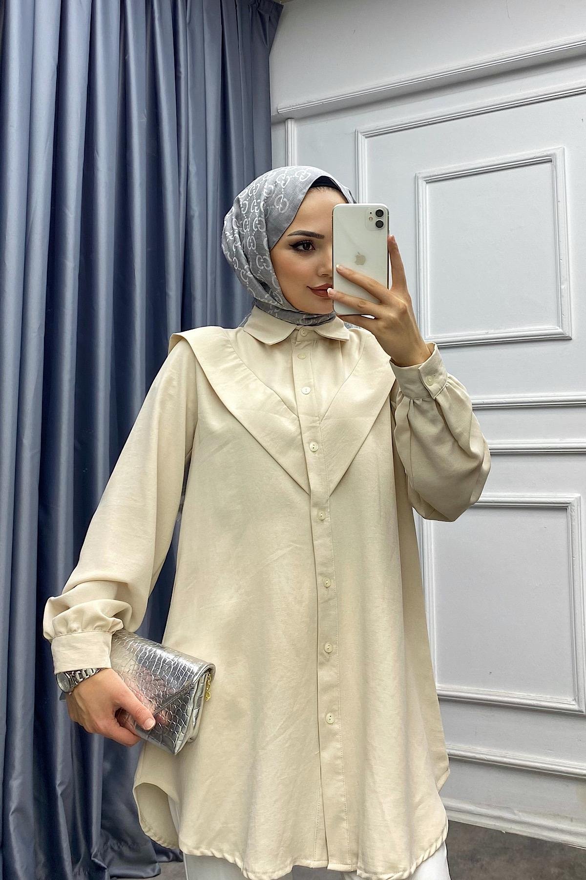Pelerinli Tunik Bej