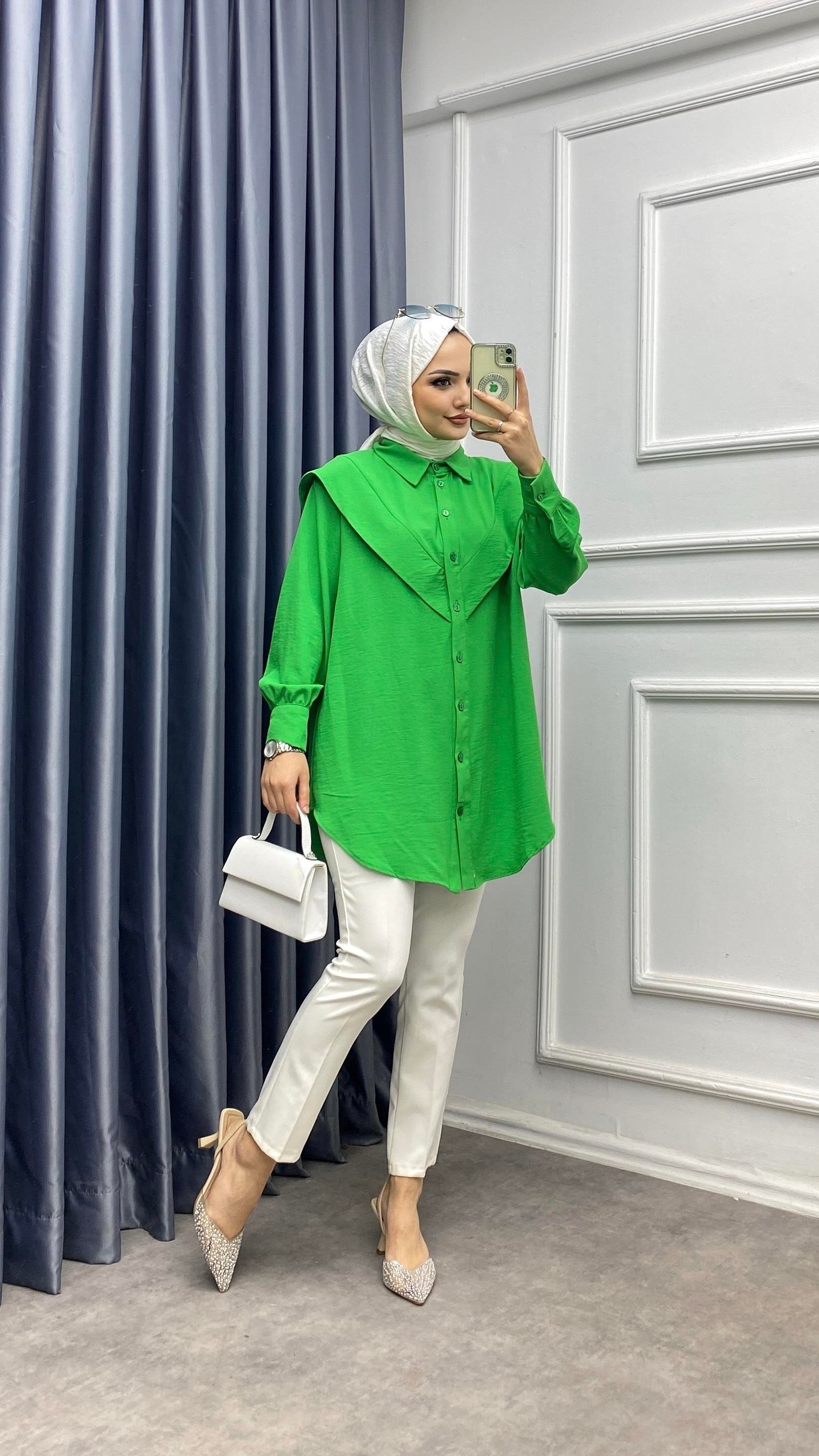 Pelerinli Tunik Benetton Yeşili