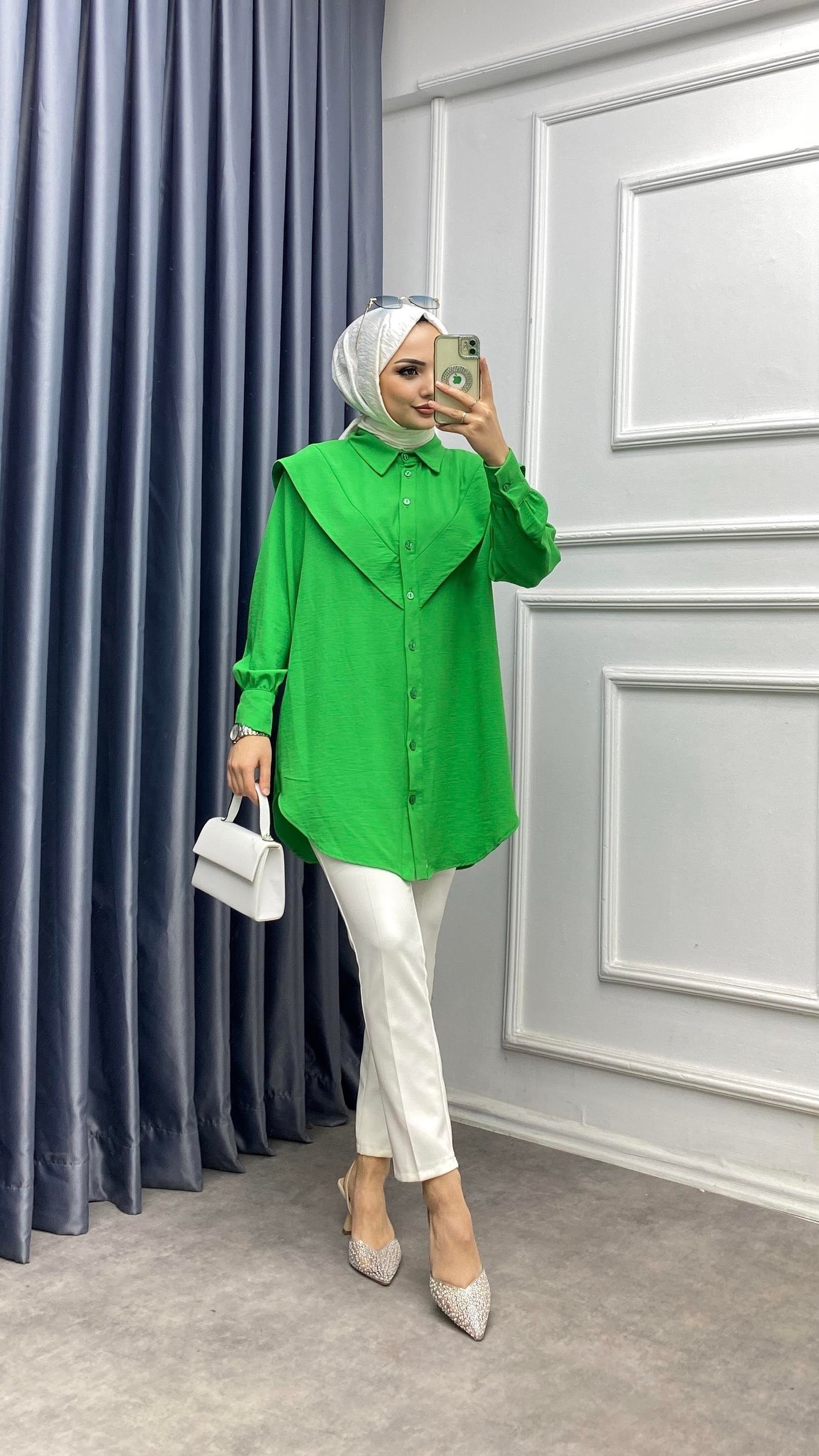 Pelerinli Tunik Benetton Yeşili