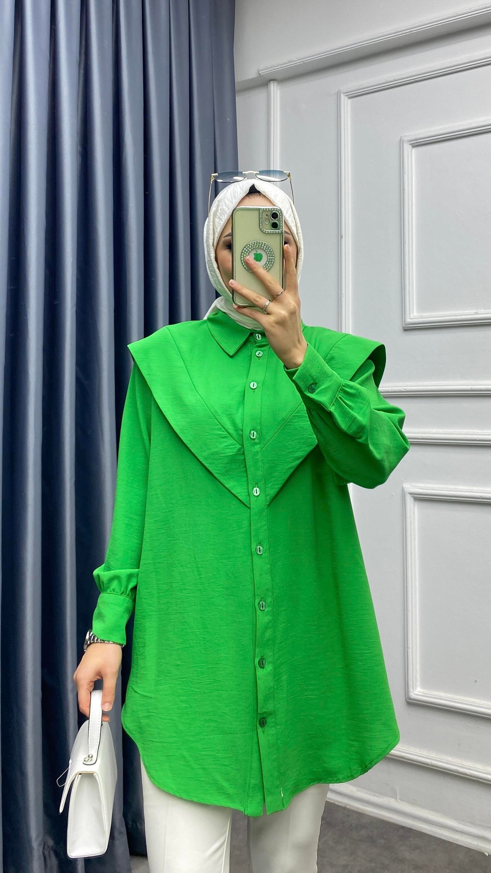 Pelerinli Tunik Benetton Yeşili