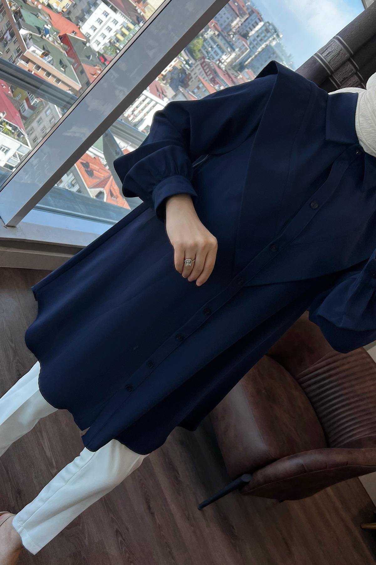 Pelerinli Tunik Lacivert