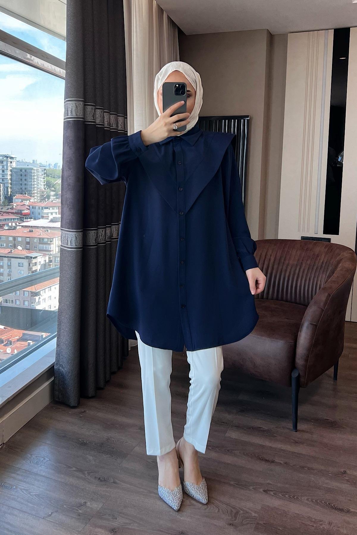 Pelerinli Tunik Lacivert